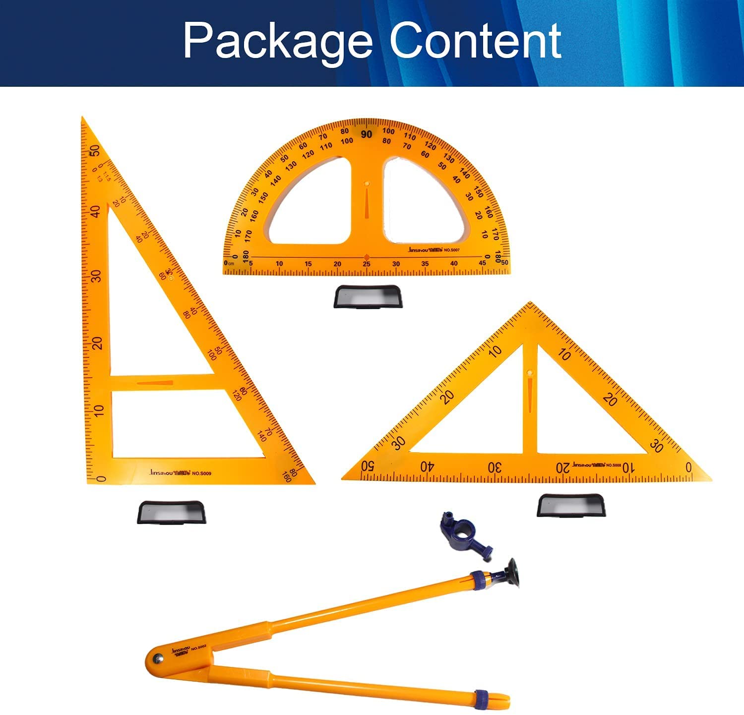 Bettomshin Magnetisches Whiteboard-Set für Klassenzimmer, Geometrie, 4-teiliges Set, enthält Kompass, 2 Dreiecke und Lineal, 1 Stück