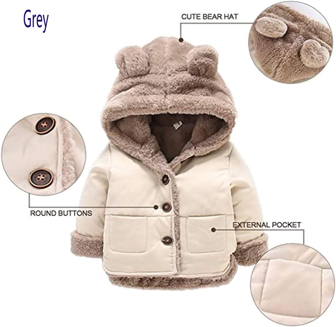Baby Girl Winter Coats 12-18 Months ,Fur Coats for Boys Girls Outerwear Jackets & Coats ,Fall Coats for Girls1-2T Grey100