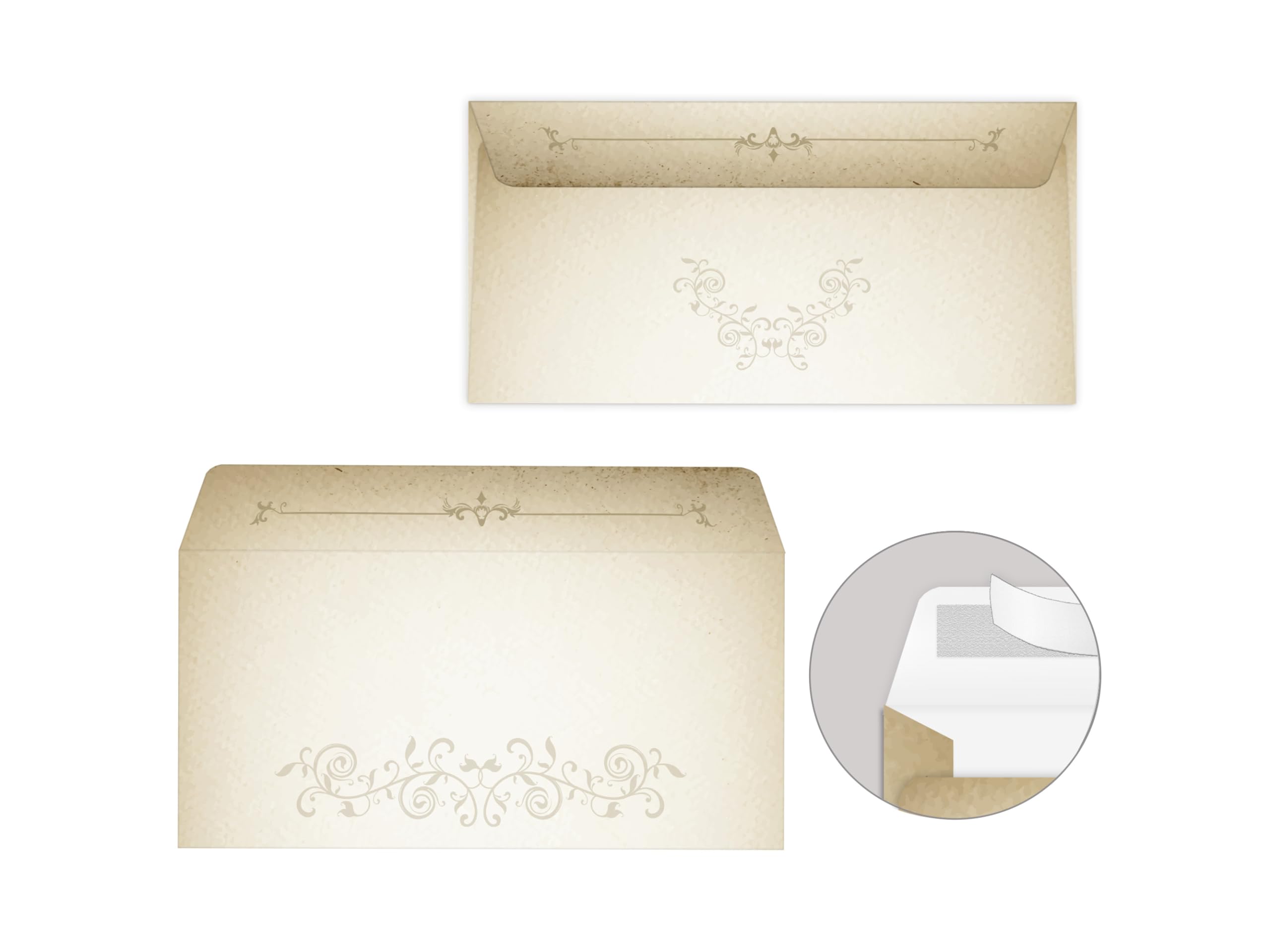 250 Gutscheine DIN lang (21x10,5 cm)+ 250 Kuverts DIN lang (22x11 cm) Design Motiv Vintage Papyrus Altes Papier Gutscheine zum Ausfüllen Gutschein Geschenk Karte Massage Wellness Kosmetik Spa Beauty