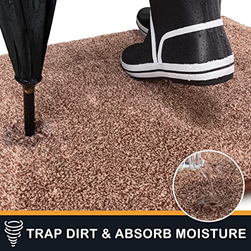 PURRUGS Dirt Trapping Door Mat 34" x 59", Non-Slip Machine Washable Entry Rug, Shoe Scraper, Dog Doormat, Super Absorbent Welcome Mat for Front & Back Door, Muddy Shoes & Paws, Brown-Light Cream