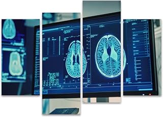 Laboratory equipment microscope computers Brainwave research screens Canvas Prints Wall Decor 4 Pieces Contemporary Framed Artworks for Living Room Bedroom Bathroom Office Home Decoration Gifts