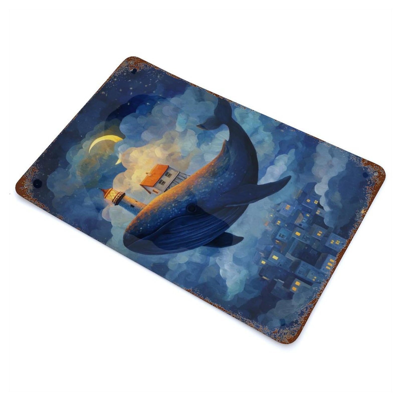 Garage Style Whale Island Dreamscape Distressed Metal Wall Sign 11.8"x7.9", Novelty Wall Decor for Bar And Workshop
