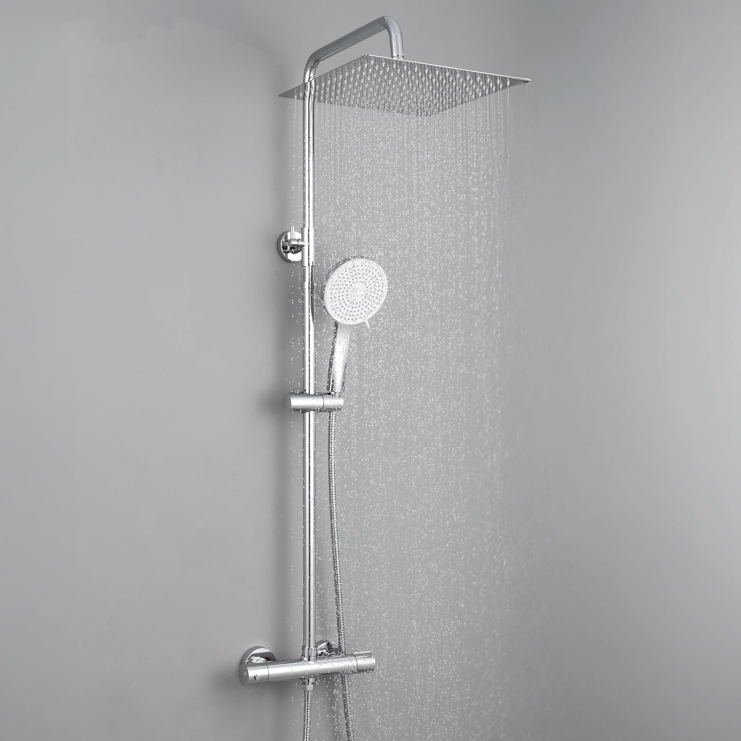 Auralum Colonna Doccia con Miscelatore Termostatico, Set Doccia con Soffione Grande in Acciaio Inox e Doccetta 5 Funzioni, Asta Saliscendi Doccia Altezza Regolabile (Cromato)