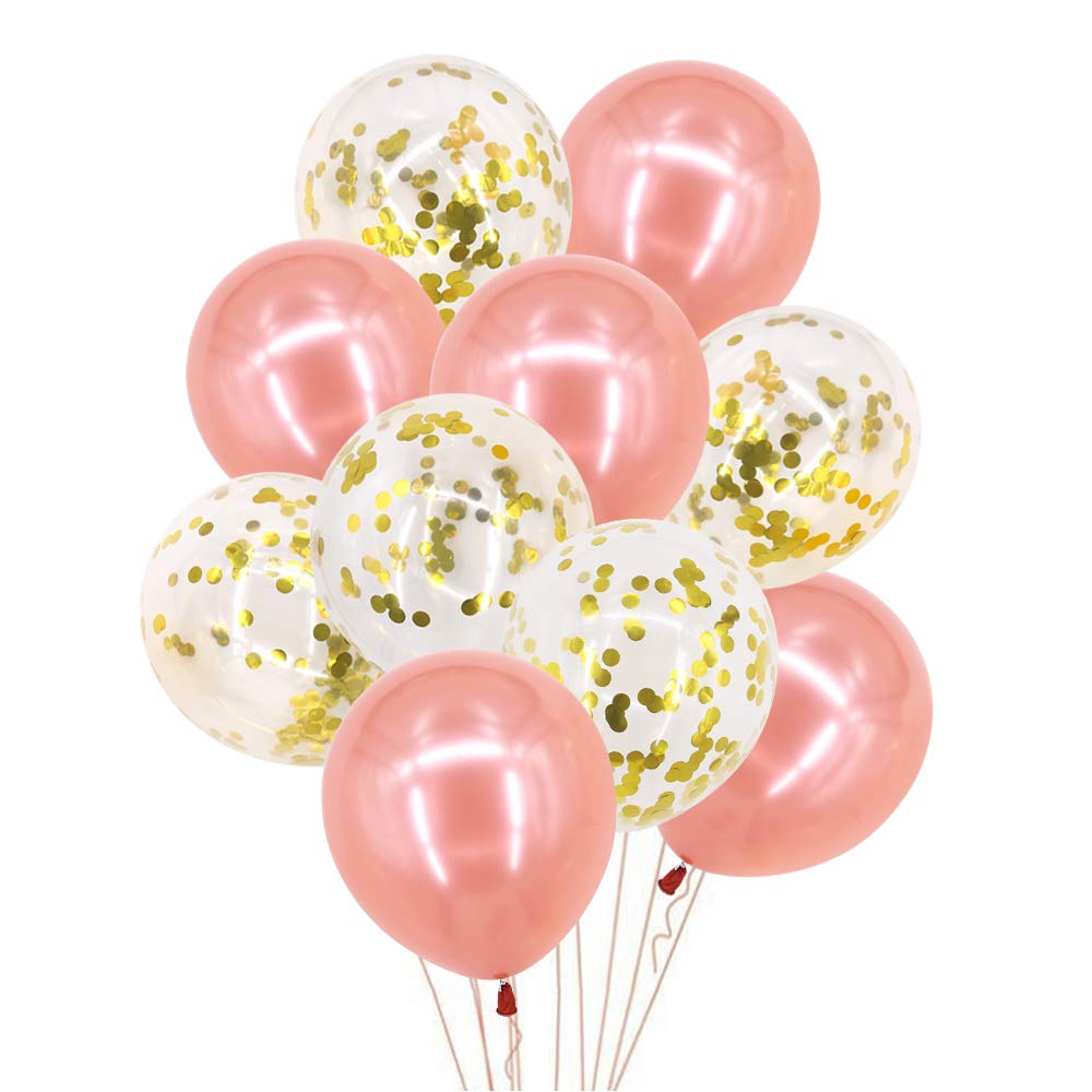 Time to Sparkle 20pcs 12'' Confetti & Pealised Party Latex Balloons for Birthday Wedding Shower Christmas Decorations, Confetti Mix-Gold & Rose Gold