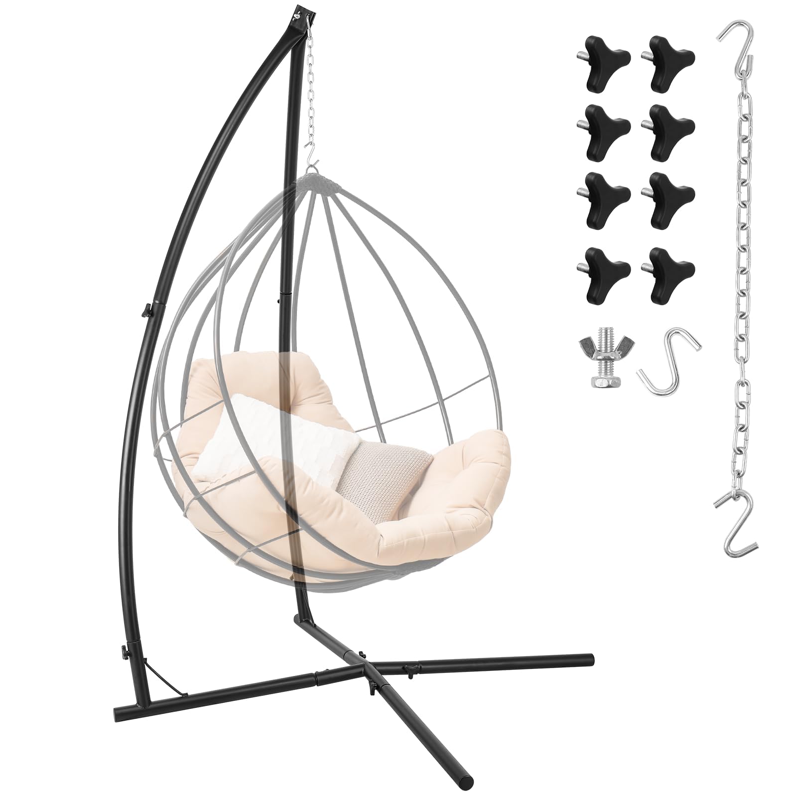 LIFERUN Struttura per poltrona sospesa nera, robusta struttura in metallo, design a X, supporto mobile per poltrona sospesa e altalena sospesa in giardino, balcone e soggiorno, portata fino a 150 kg