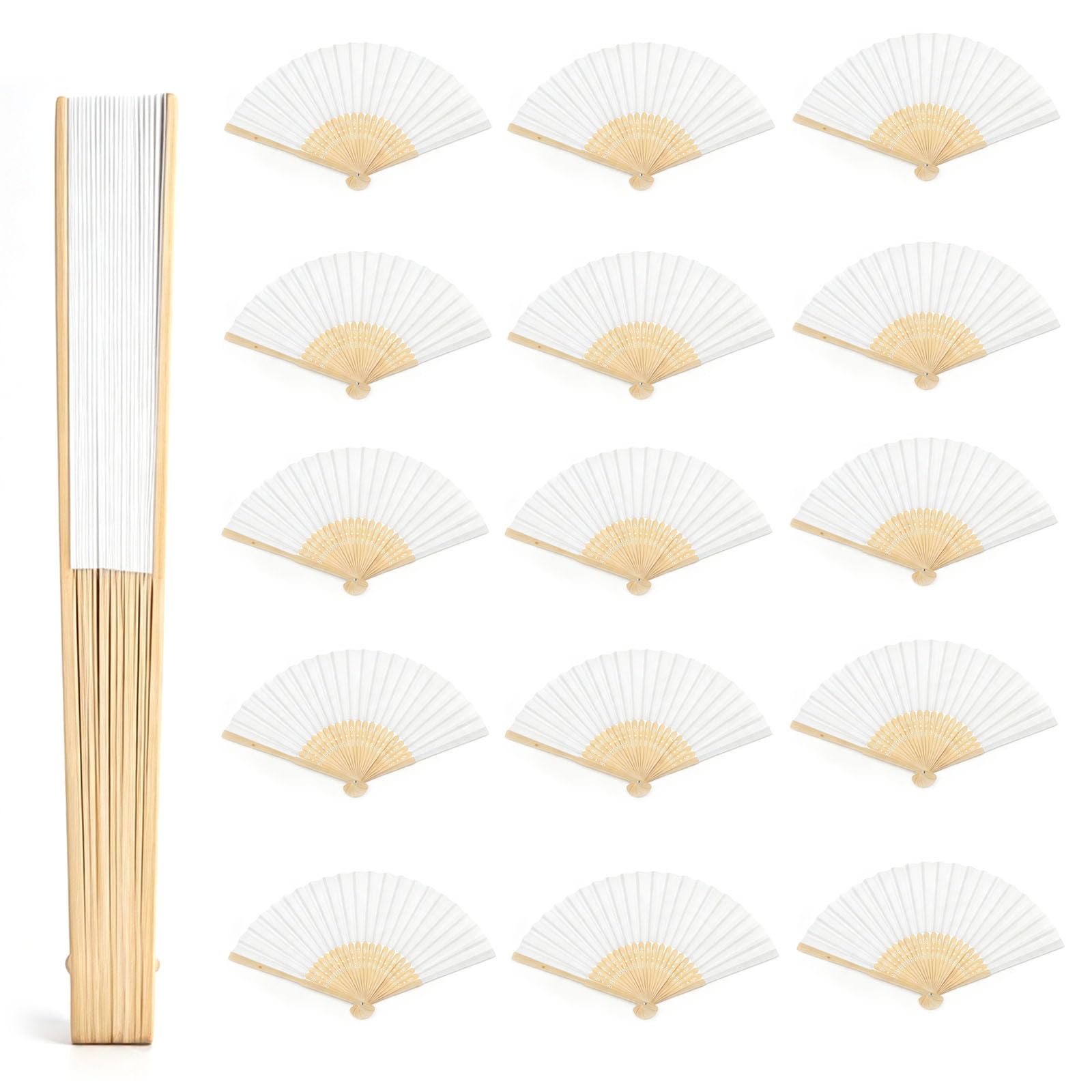 48pcs Eventail Mariage Personalisable Eventail Blanc Pliant de Papier pour Décoration Mariage Anniversaires DIY Party