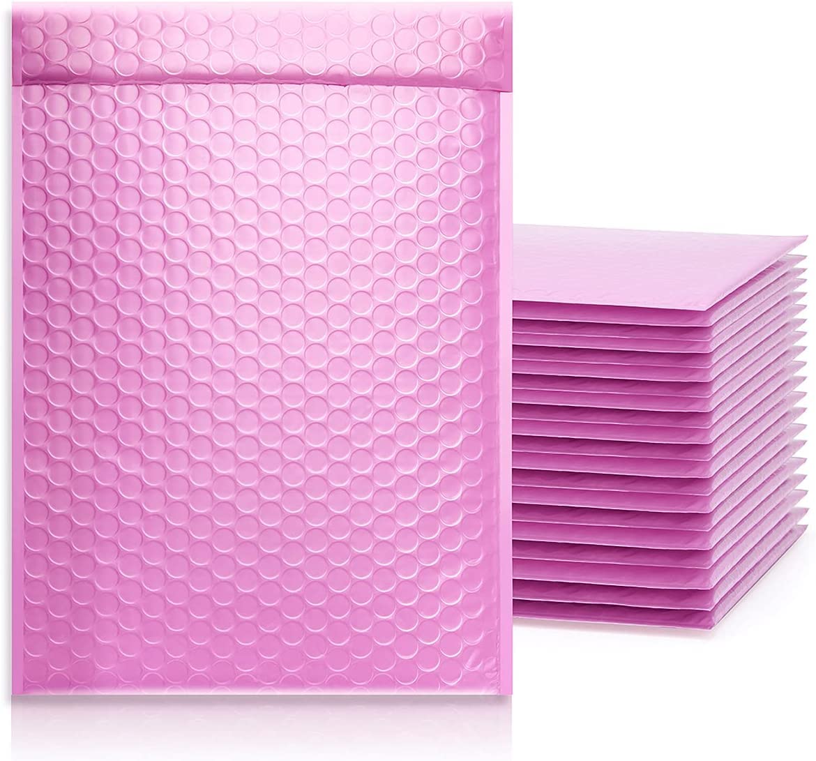 Yomuse 50pcs Padded Envelopes, 180mm x 260mm (7.1x10.2 Inch) Poly Bubble Mailers Self Seal, Waterproof Postal Bags for Mailing/Packaging (Pink) — image 1