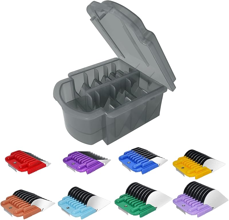 Dog Stainless Steel 8 Color Comb Compatible with andis oster A5 wahl km10 | Only fit for 10#/15#/30# Detachable Blade，Guide Comb Set Cutting Length 1/8 Inch to 1 Inch(3-25mm)