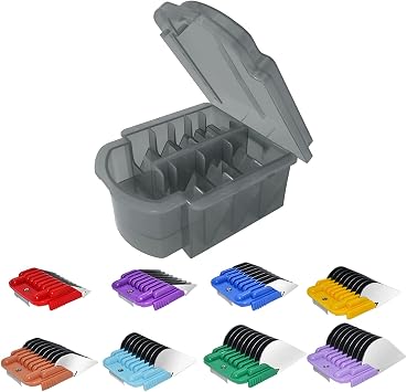 Animal Stainless Steel Attachment 8 Color Guide Comb Set Fits 1/8" to 1" 3-25mm Andis, Oster A5, Wahl KM10 Series Clipper Removable Blades Only Fit 15# 10# 30# Blades