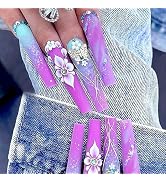 Rilafuvu Press on Nails Square Fake Nails Extra Long 3D Rhinestones Butterfly Acrylic Nails with ...