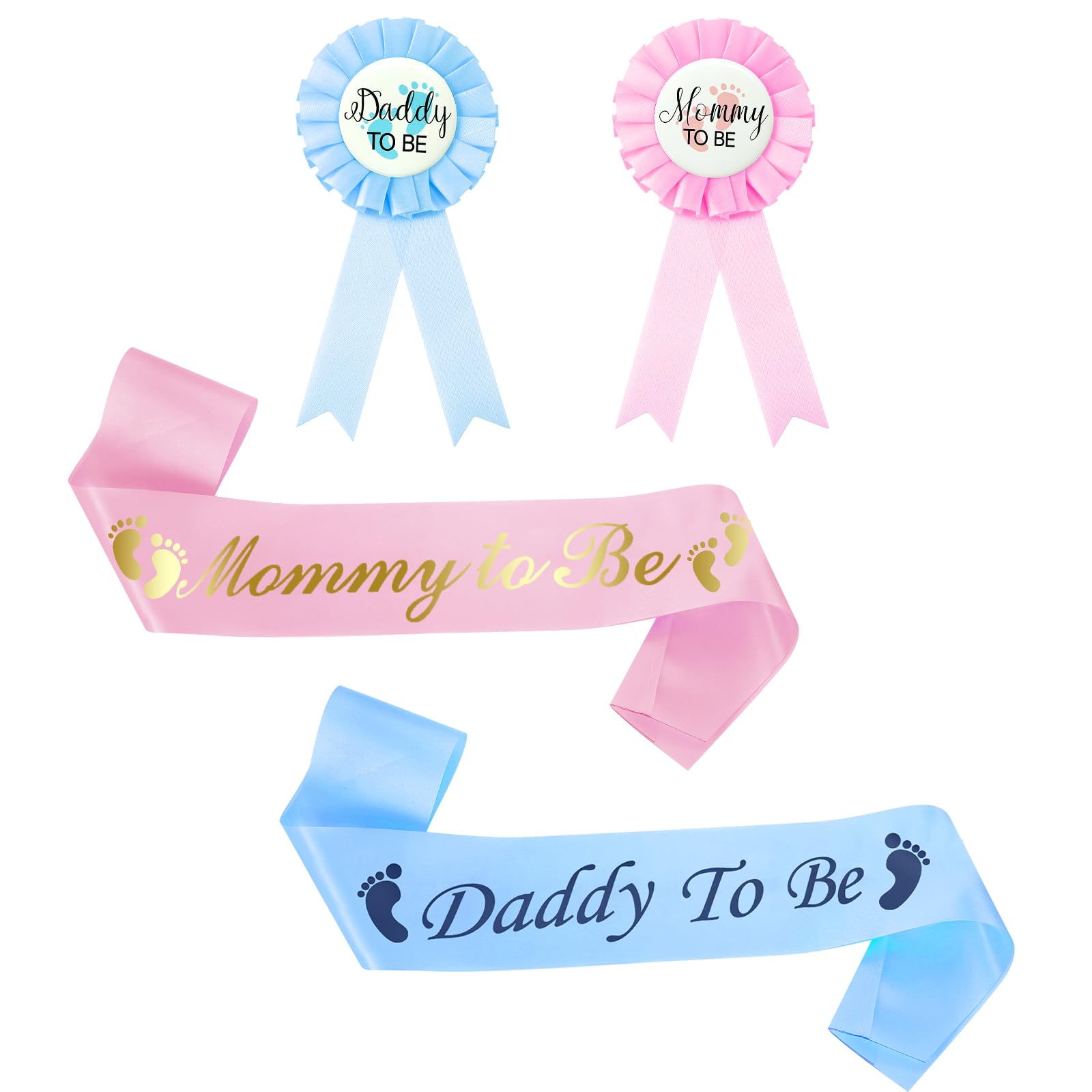 4PCS Mommy to Be Sash, Mommy and Daddy to Be Sash and Pin Pink and Blue Maternity Sash and Corsage Pin Set Pregnancy Sash Decorations for Gender Reveal Baby Shower