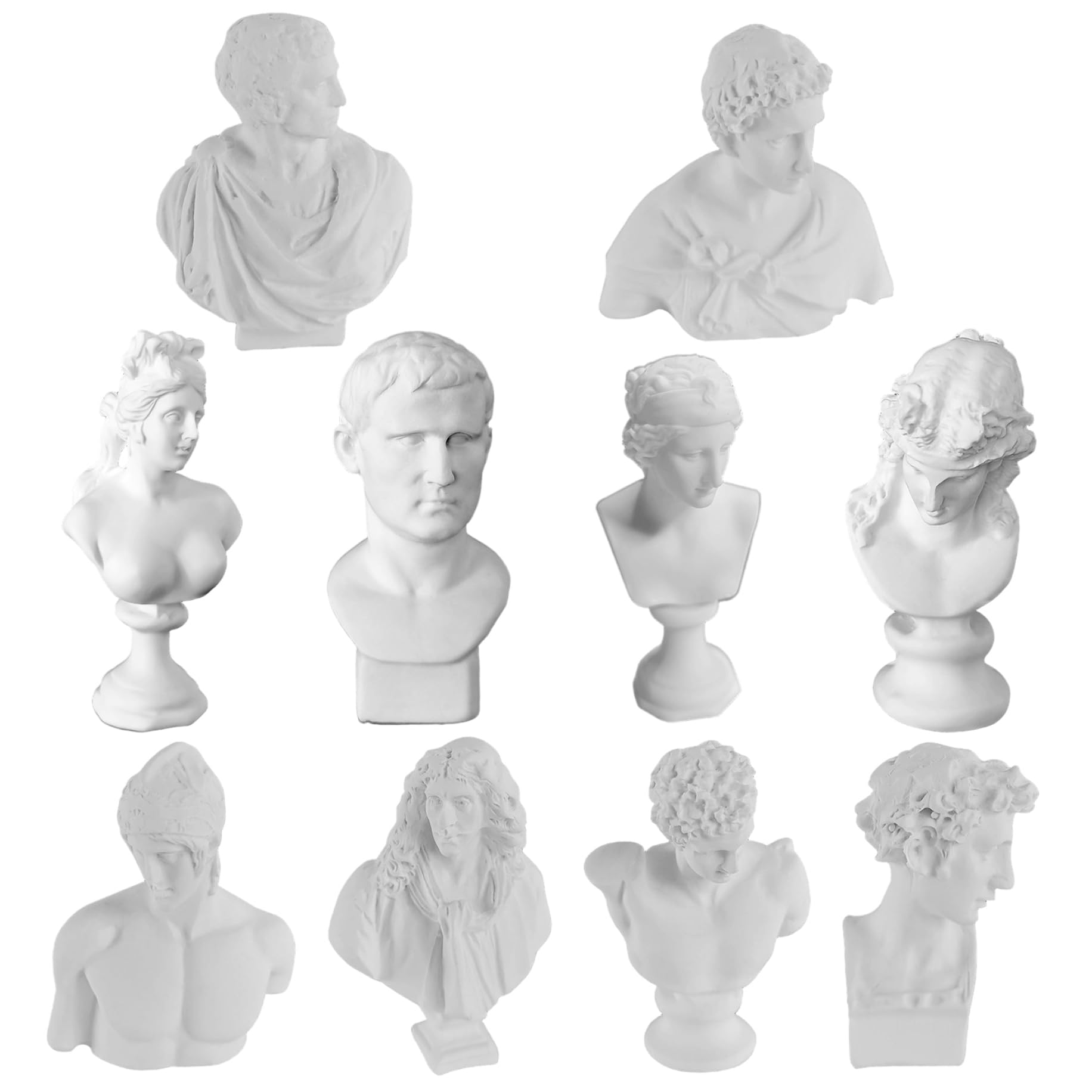 Latemeia 10-Pack Bust Statue, Mini Greek Statue Figurines for Art Study, Detailed Resin Roman Sculptures for Drawing Reference, Desk Decor, Ornaments extérieurs