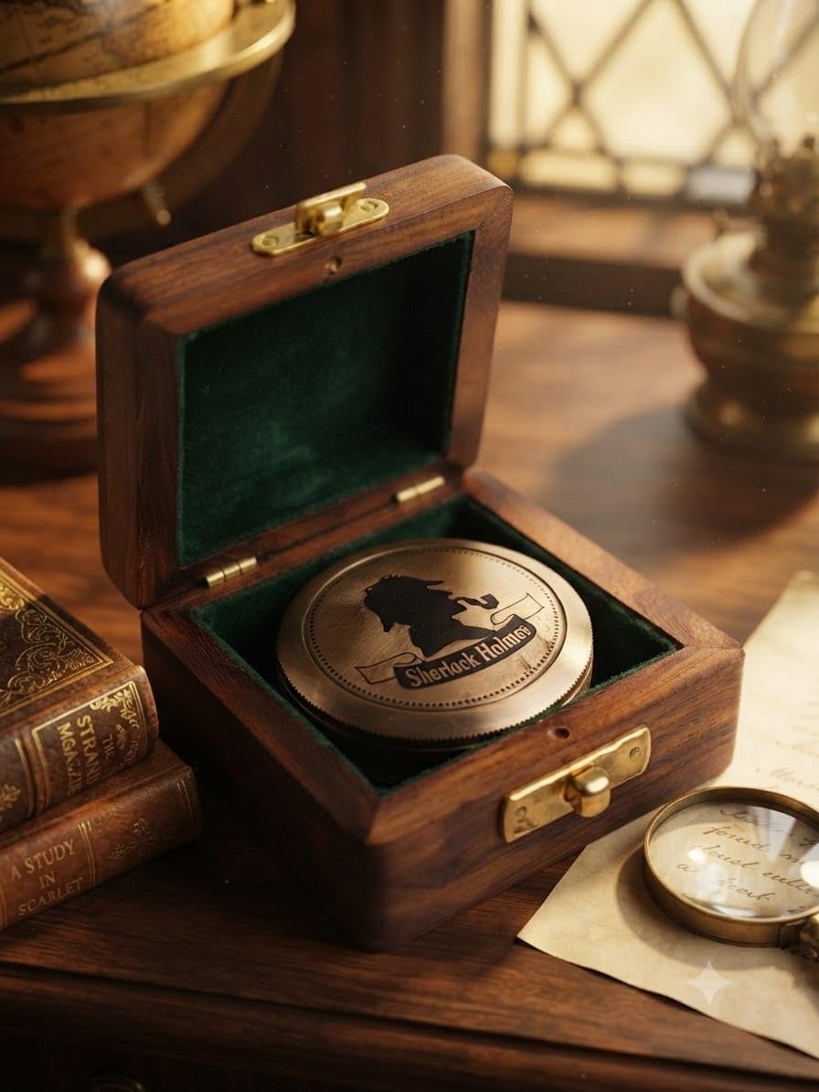 Handcrafted Antique Brass Pocket Compass with Wooden Box | Vintage Navigation, Hiking & Camping, For Collectors, Travel Compass, Wooden Gift Box-picture-24