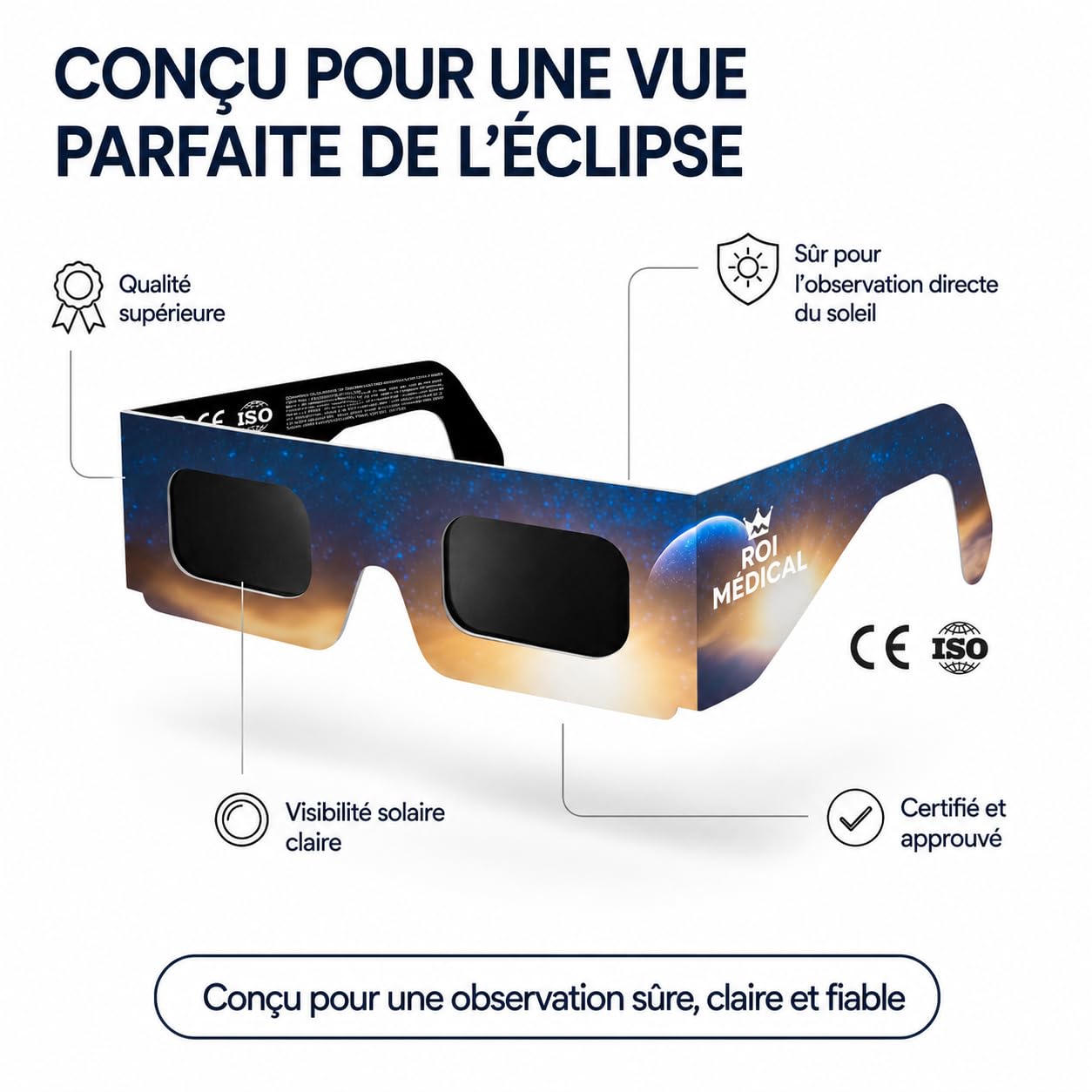 Lunettes Eclipse Solaire ISO 12312-2 Lot de 6/50/100 Paires avec Filtres pour Smartphone Protection des Yeux