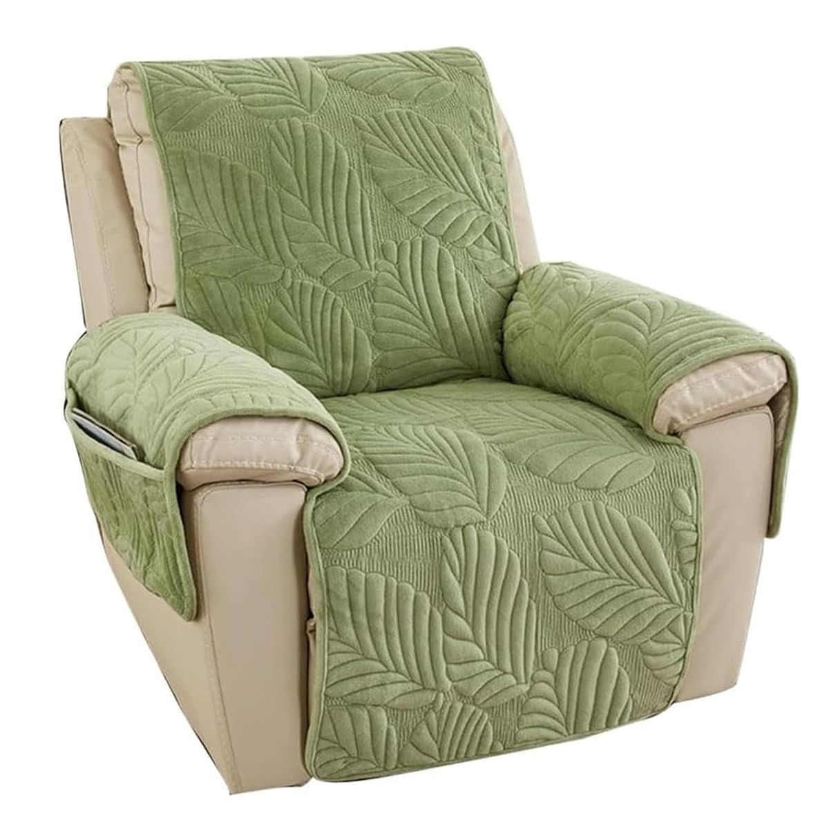 FANSU Housse de Fauteuil Relax Extensible 1 Places, Feuille Peluche Courte Housse de Fauteuil Relax Inclinable Electrique, avec Poches et Élastique Housse de Canapé Antidérapante
