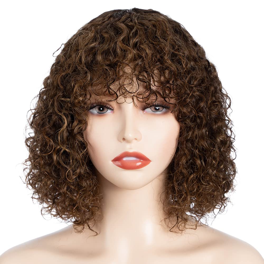 FASHION IDOL Bob Curly pelucas de cabello humano con flequillo Jerry Curl Bob pelucas de cabello humano brasileño virgen de cabello humano sin encaje pelucas delanteras para las mujeres