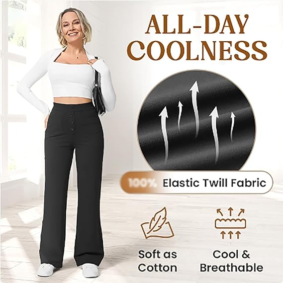 Women's Casual High Waist Stretch Pants, Flexi Pants for Women, Straight Leg
