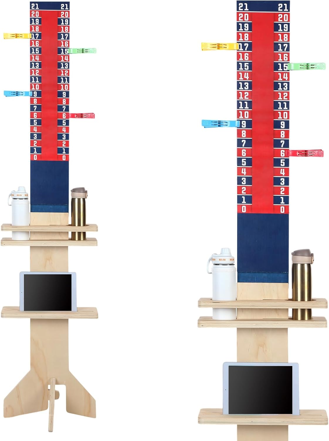 5.5ft Cornhole Scoreboard with 2 Drink Holders Wooden Cornhole Accessories Set Yard Cornhole Score Keeper with 4 Clips UV Printed Top Design Outdoor Score Keeper Accessory for Yard Games