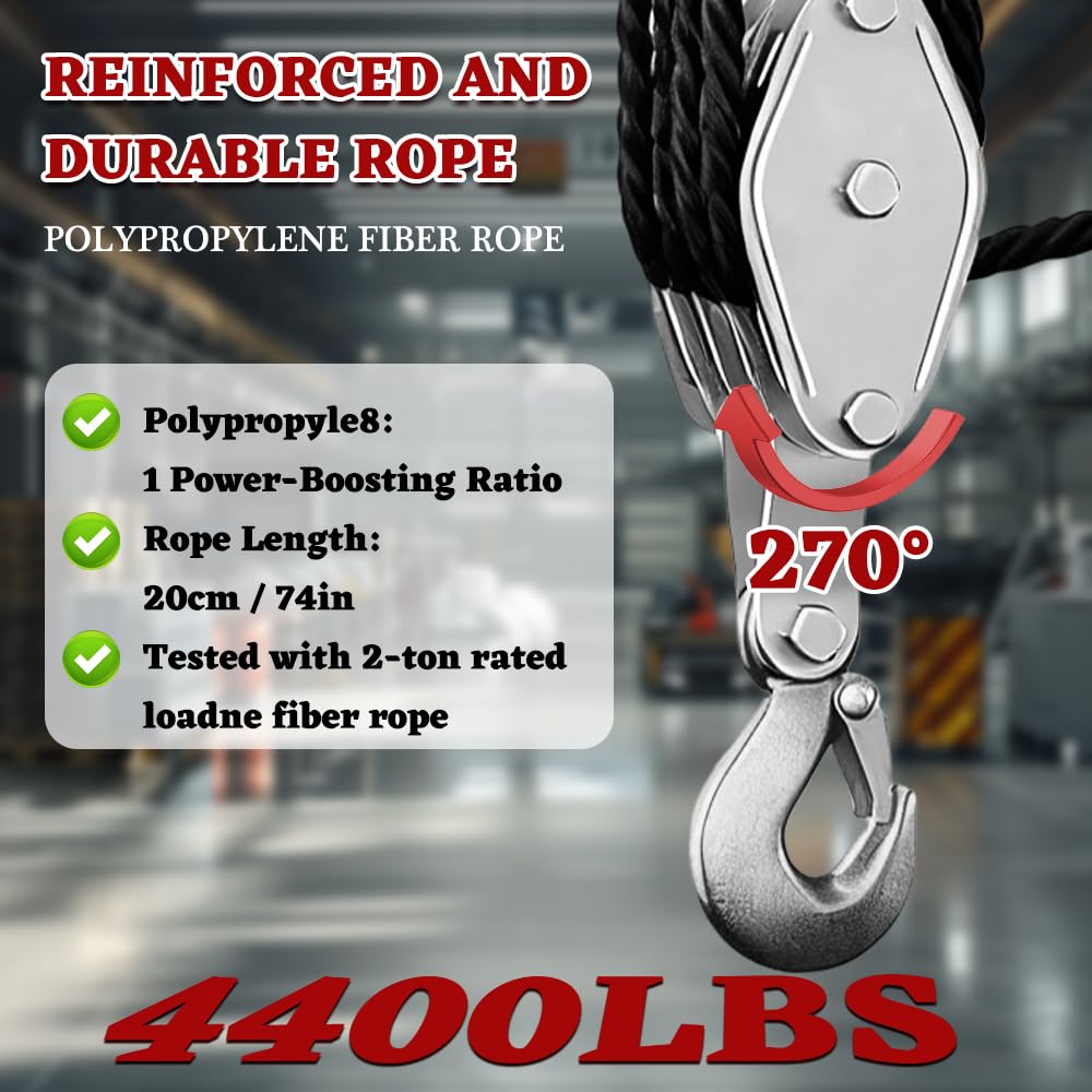 Produktbild von Afenau Flaschenzug Mit Seilbremse – 20m Nylonseil, 400kg Max, 270° Drehbar, Für Garage & Lager