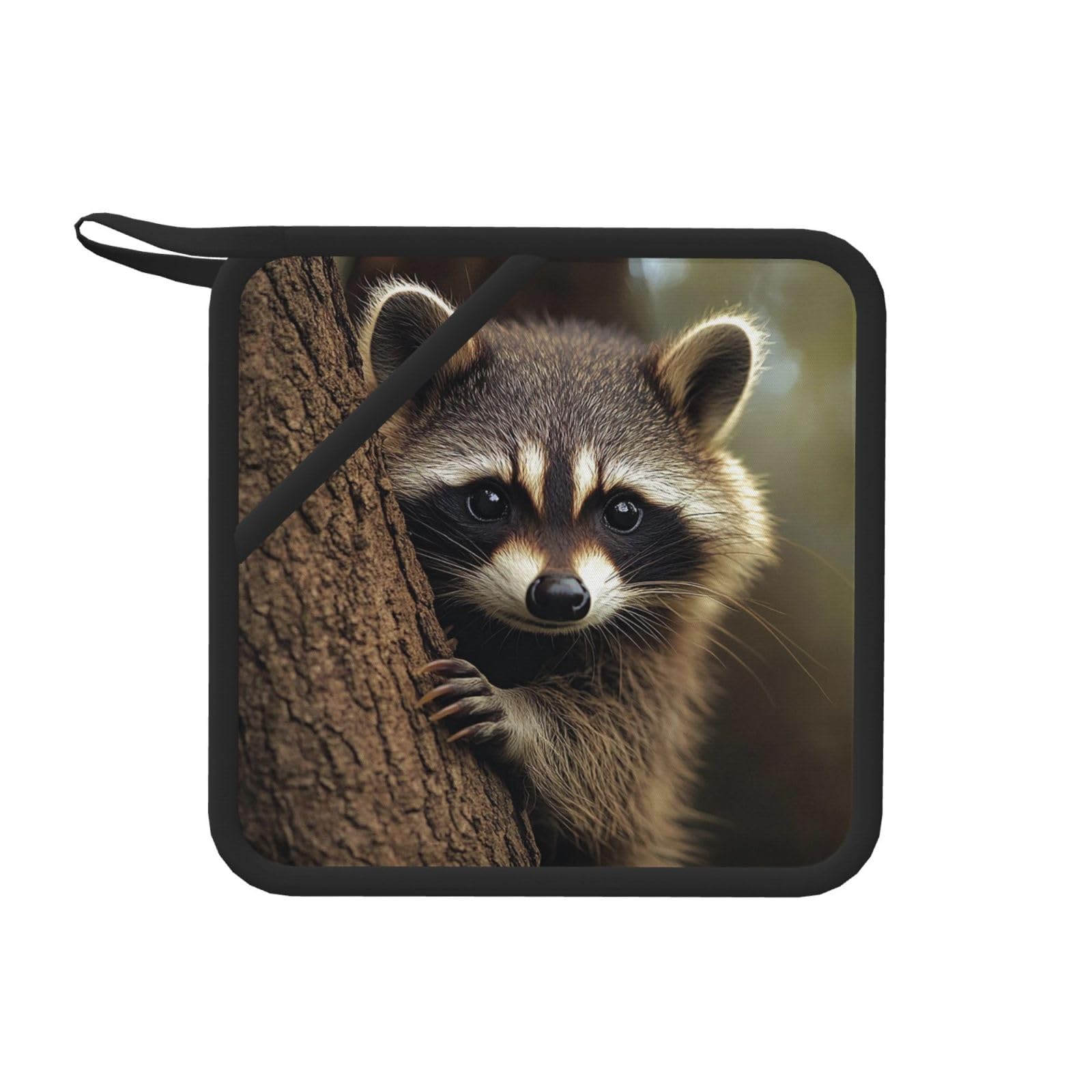 Pot Holders Set of 2 Kitchen Heat Resistant Potholders Raccoon Silicone Aunty-hot Pad Cotton Lining Oven Hot Pads for Cooking Baking BBQ Microwave Kitchen