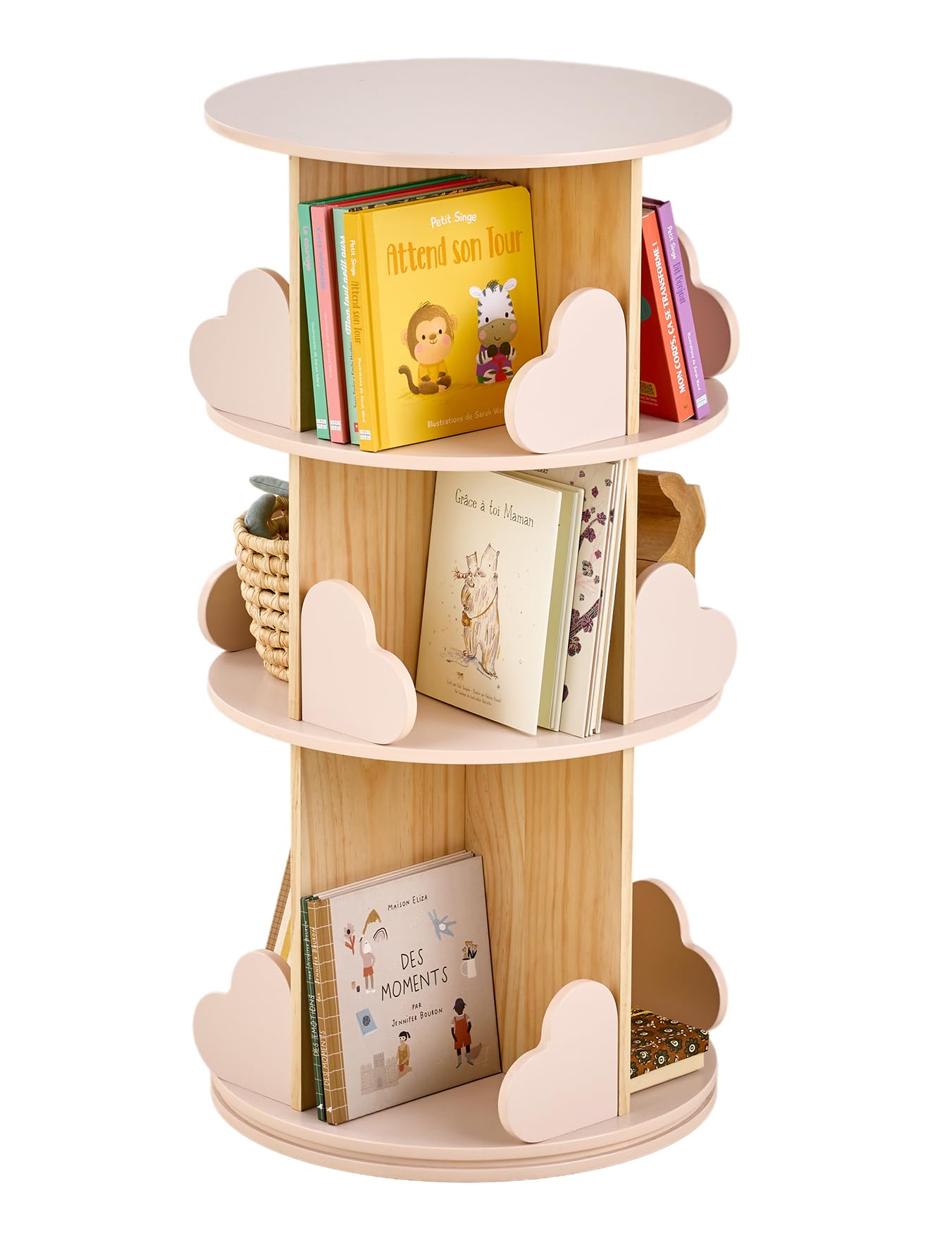 VERTBAUDET Bibliothèque tournante 3 Niveaux Coeur Rose pâle TU