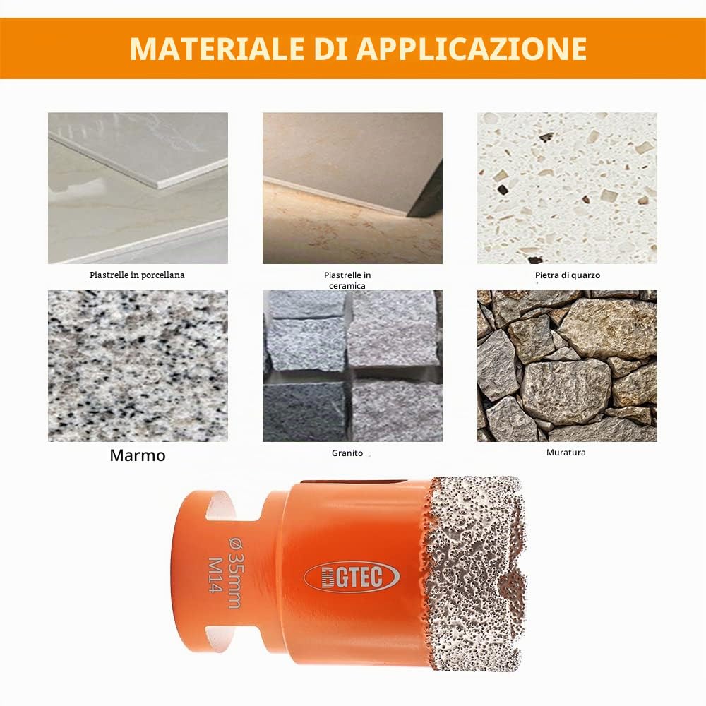 BGTEC - Set di 4 punte per trapano diamantate a secco, per piastrelle in porcellana, ceramica, marmo, mattoni, filettatura M14, 25/35/50/68 mm