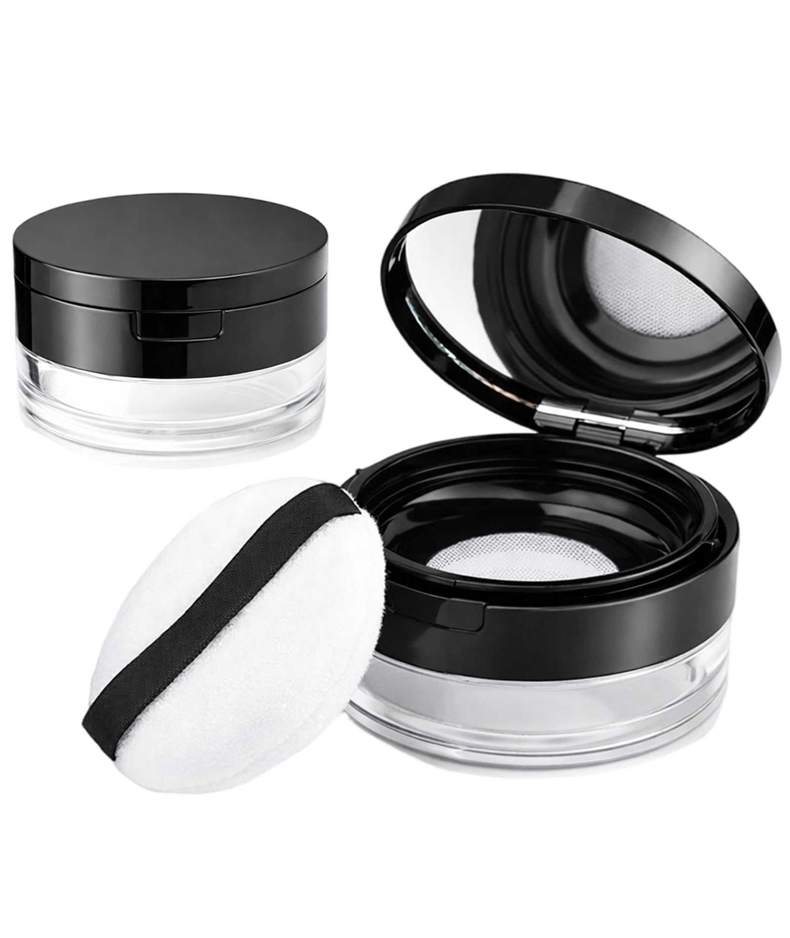 1 Piece Powder Box with Puff, Compact Powder Container for Travel and Daily Makeup Application, Portable Loose Powder Case for Women, Powder Box for Face Powders (Black with A Mirror)-image-26