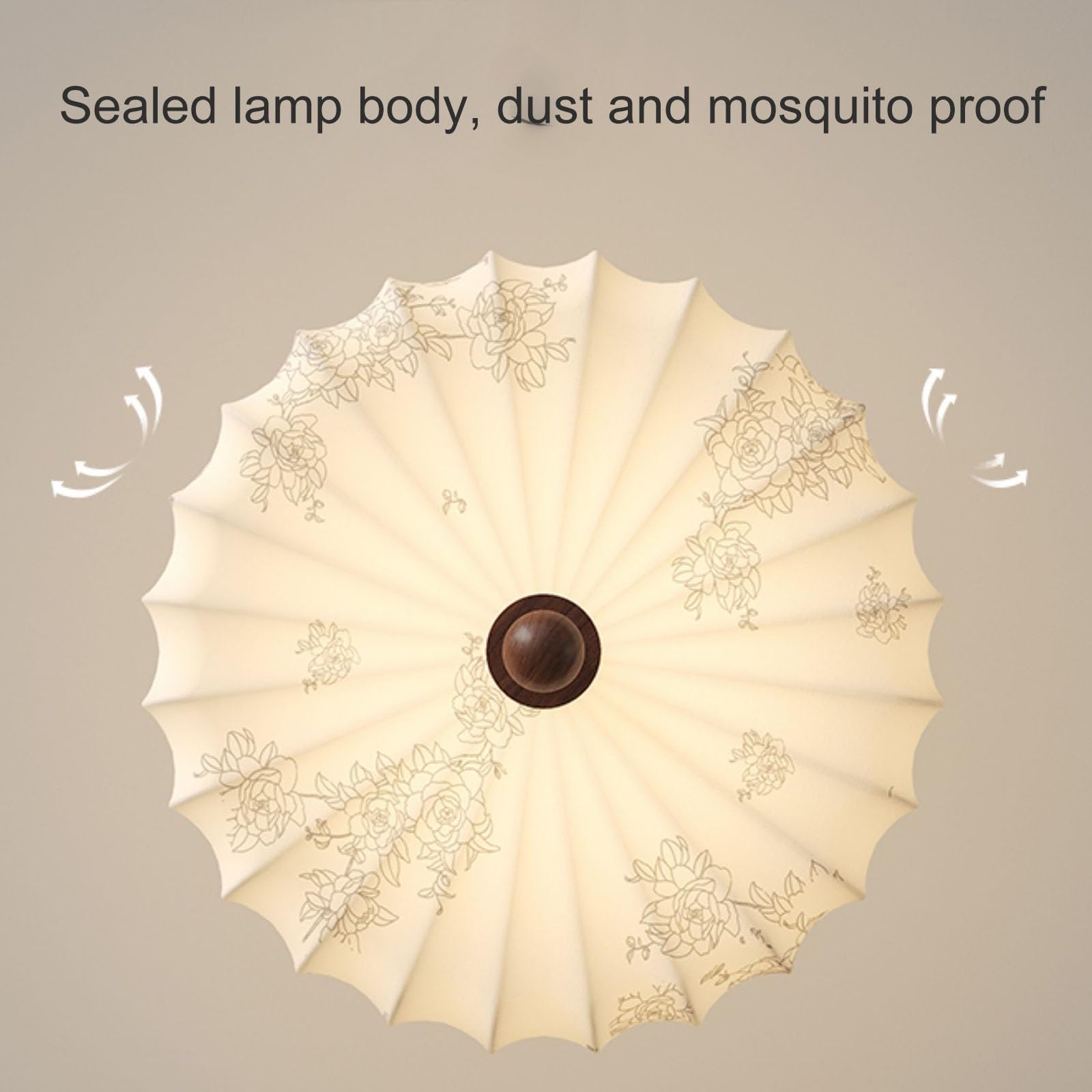 Nowoczesna Lampa Sufitowa z Abażurem z Tkaniny w Kwiaty, Wykończenie w Kolorze Orzecha Włoskiego, ściemnialna Lampa Sufitowa, Eleganckie, Delikatne Oświetlenie do Salonu, Gabinetu, Biura(45cm/17.7in)