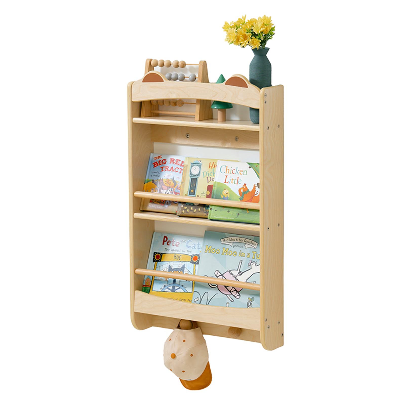 Kidi House Wall Bookshelf - 3-Tier Floating Wooden Shelves for Kids Room, Nursery, Baby Room, Playroom, Living Room - Birch Hanging Montessori Bookshelf (Narrow)