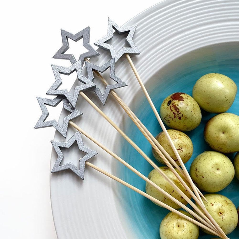 50 Stuzzicadenti Natalizi In Legno A Forma Di Stella – Decorazioni Per Frutta, Bevande E Spiedini Da Festa - 2