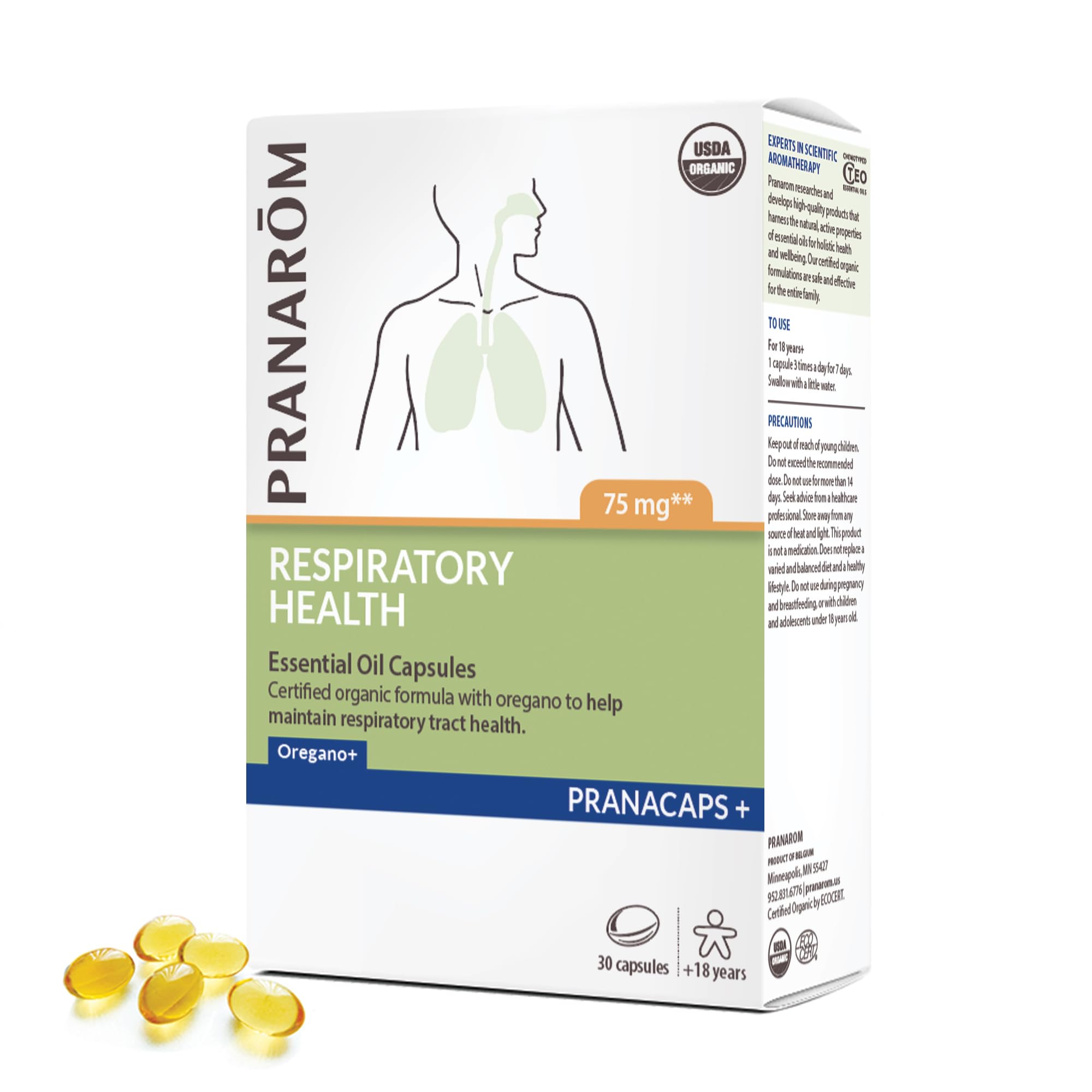 PranaromRespiratory Health Pranacaps with Oregano & Lemon Essential Oil - 30 CountUSDA Organic