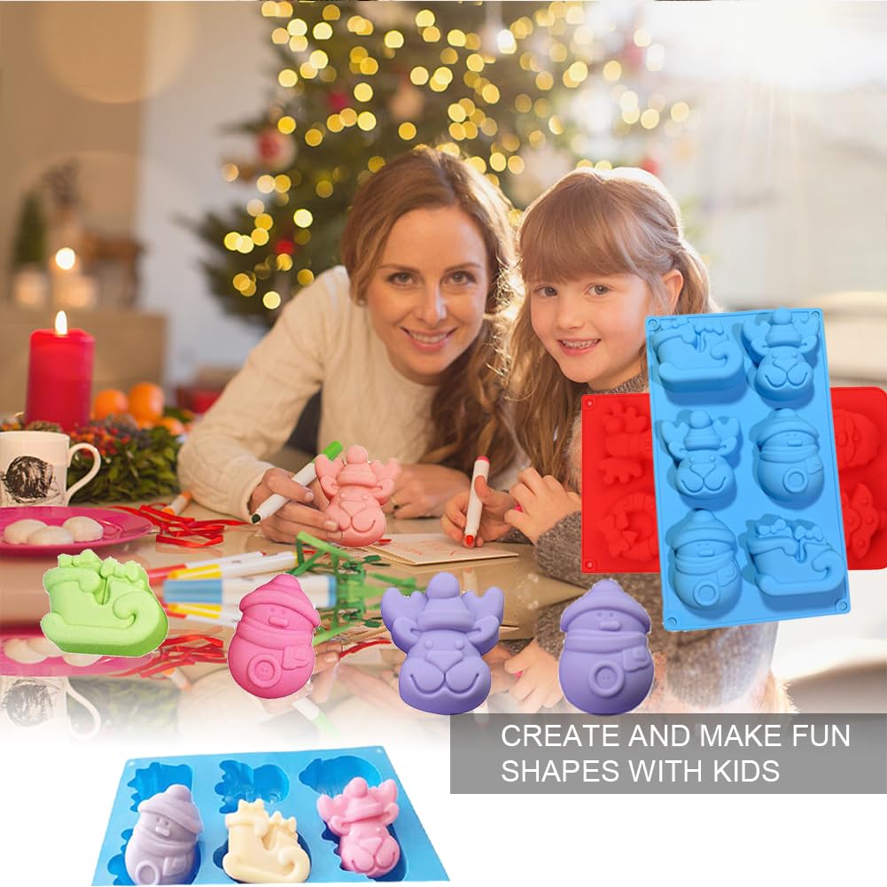 SUNCHE Weihnachten Silikonformen 3er Set - 6-Cavity Fondant Formen Schneemann Rentier