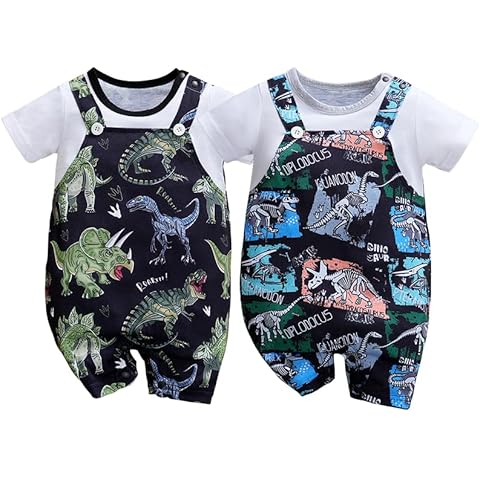 IURNXB 2-Pack Baby Boys Girls Romper Dinosaur Unisex Newborn Onesie Cartoon Print Short Sleeve Summer Clothes 1-18 Months Cover