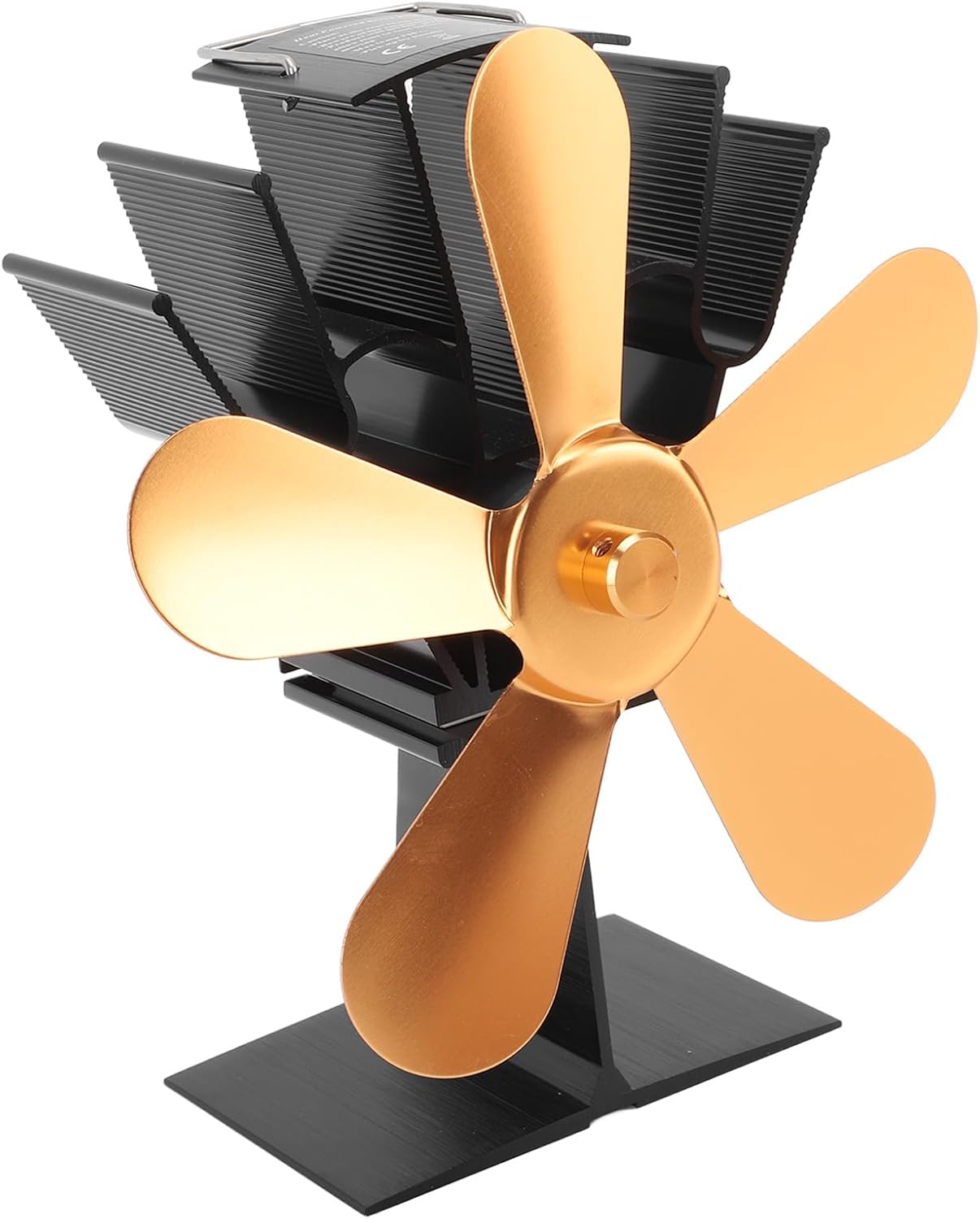 Zerodis Vertical Wood Stove Fan, 5 Blades, Heat Powered Stove Fan, Energy Saving Fireplace Fan for Wide Application (Gold)