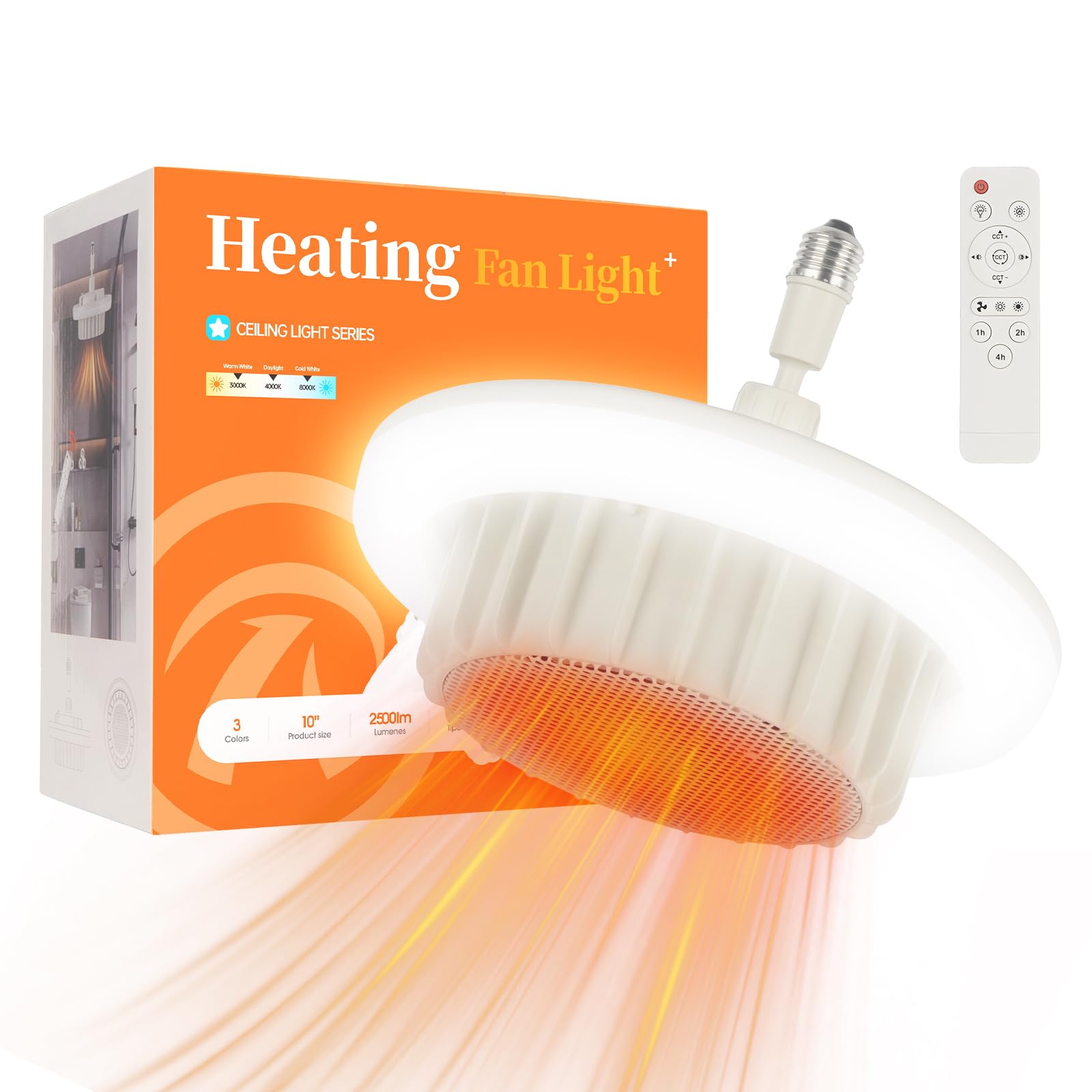 Space Heaters for Indoor Use, Electric Heater Fan with Light and Remote Control E26 Base 1000W for Office Bedroom Garage