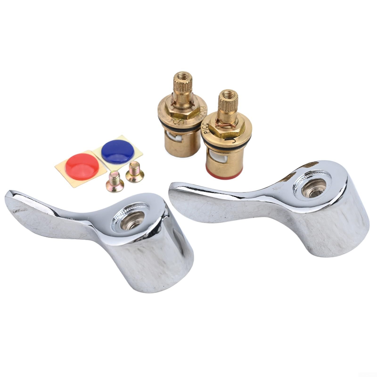 SiSinkal Lever Tap Handle Replacement Kit with Knob Tops and Quarter Turn Ceramic Disc Valves, G1/2 Inch Deck Mounted Style, for Home or Professional Plumbing Repair