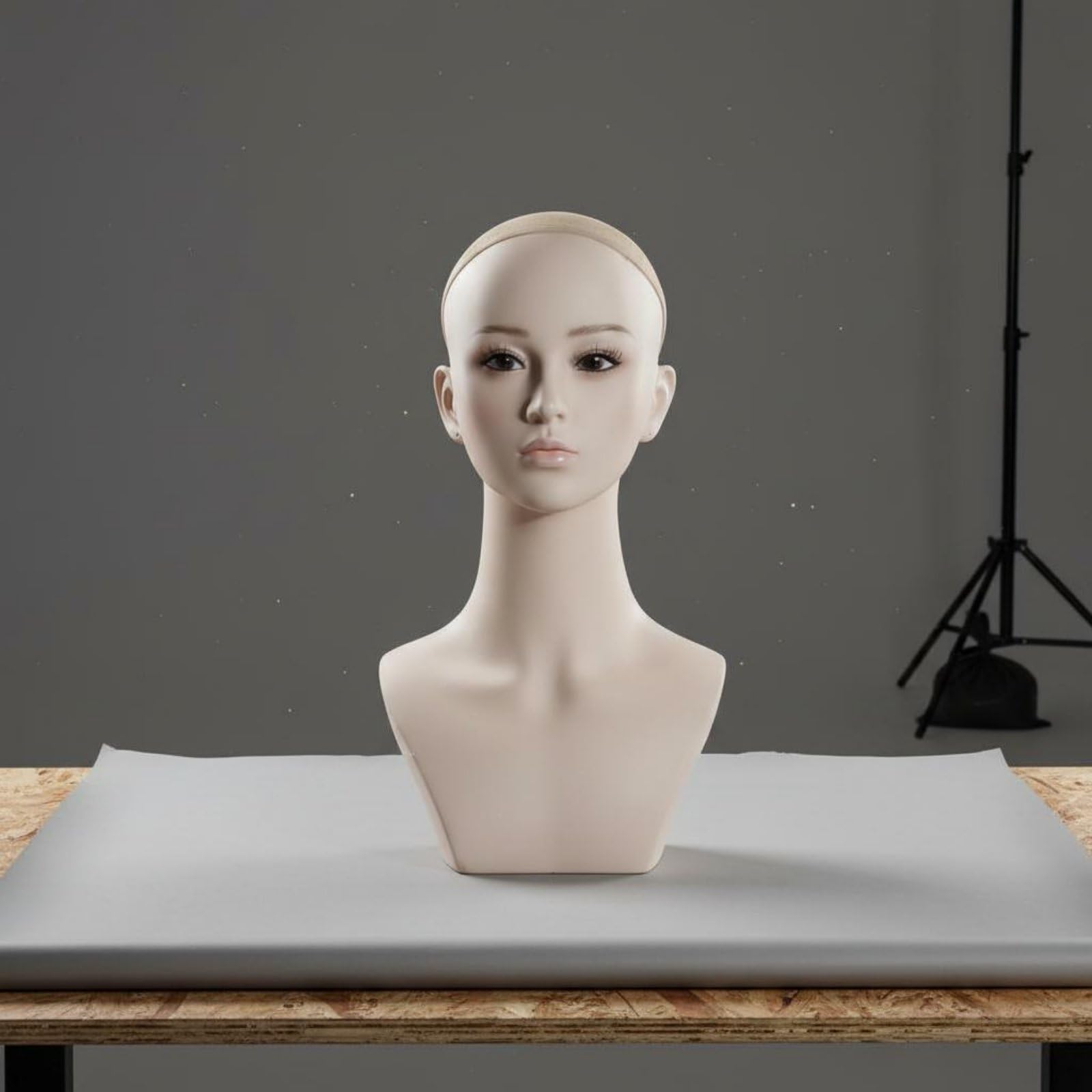 Testa Manichino Display Busto Testa Espositore Parrucche Collane Accessori Moda PVC Struttura Stabile per Allestimenti Professionali Adatta a Negozi Saloni Fotografia , Trucco Rosso
