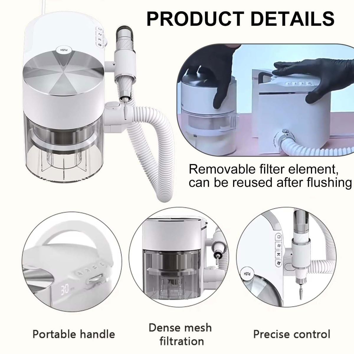Aspirapolvere per unghie, potente aspirapolvere da tavolo con filtro riutilizzabile e aspirazione da 30000 giri/min, per la rimozione di gel e nail art
