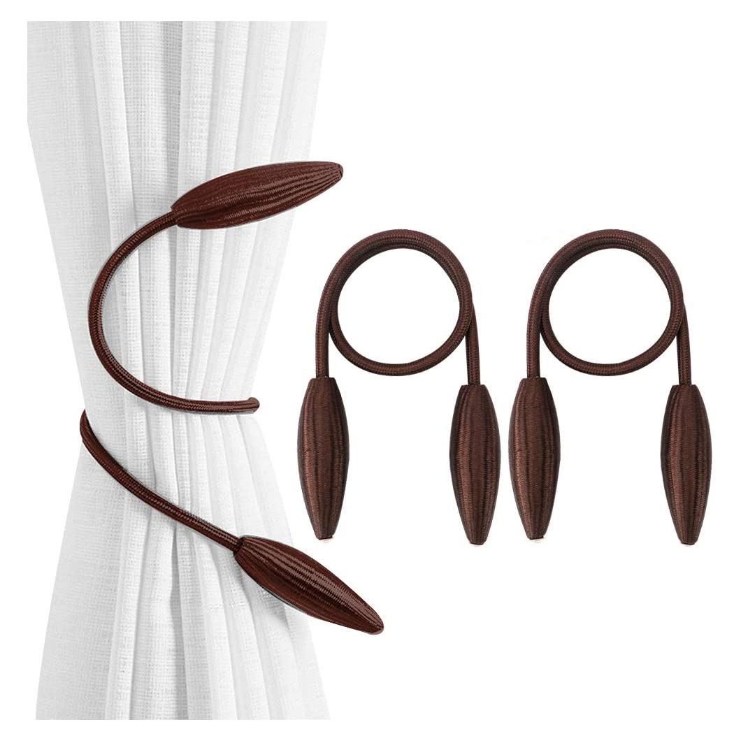 2 Pack Curtain Tiebacks, 2019 New Convenient Drape Tieback, Decorative Rope Holdback Holder for Home Office Decoration (Deep Brown)