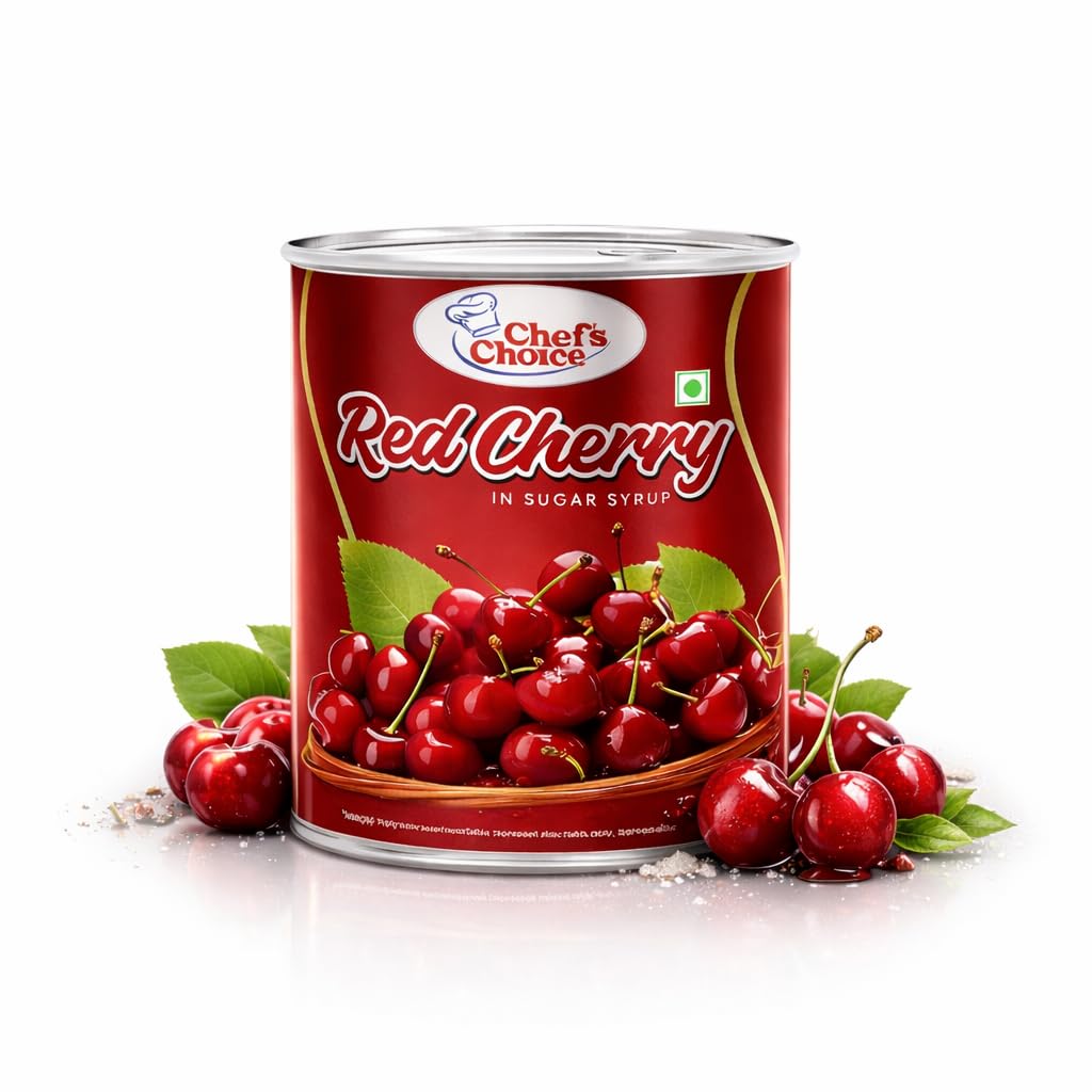 Chef’s Choice Red Cherry in Sugar Syrup 850g | Premium Sweet Glace Cherries | Ready to Use for Cake Decoration, Ice Cream & Desserts | Vegetarian | Tin Pack