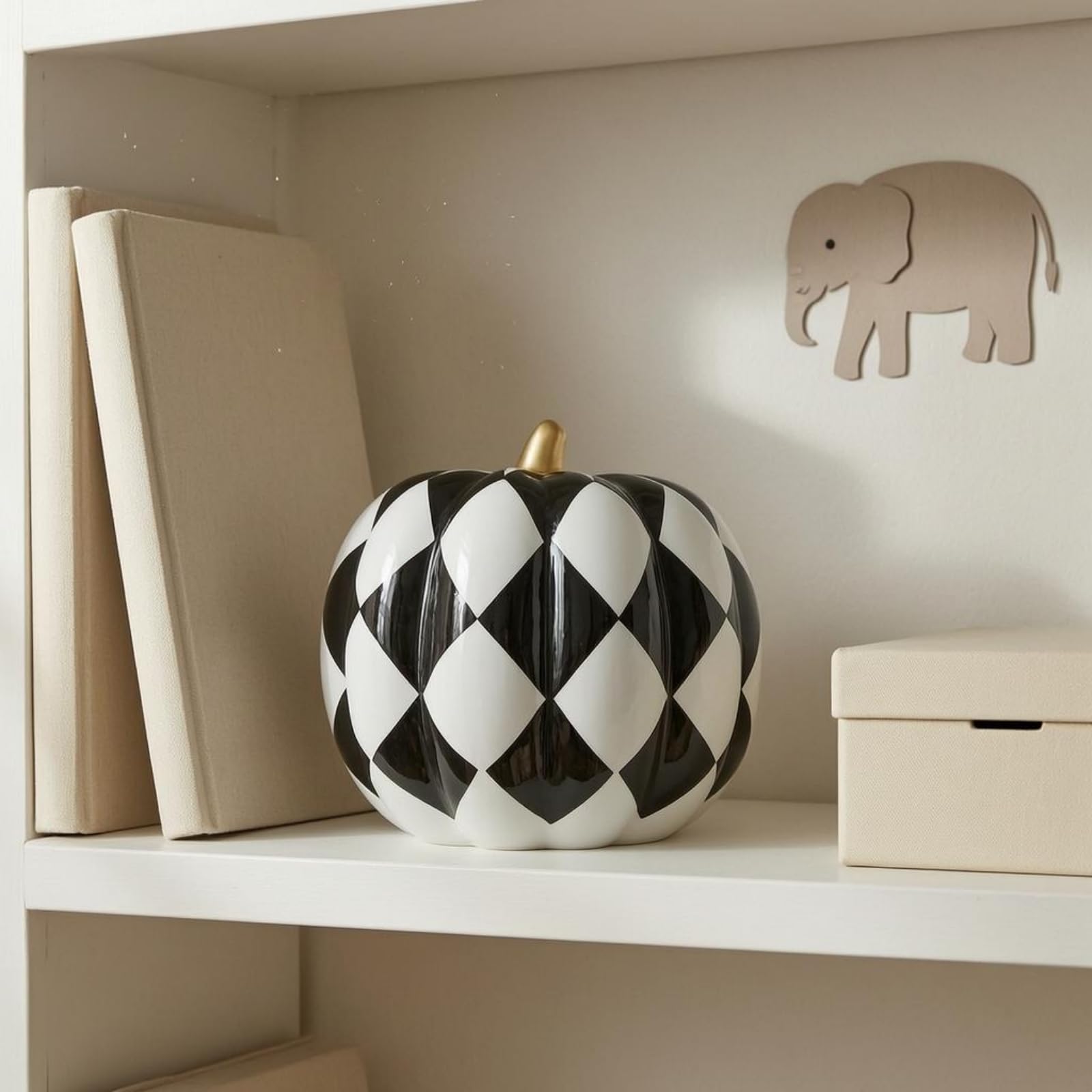 Qianly Figura di Zucca in Ceramica Ornamento da Casa Decorazione Zucca Scultura con Superficie Luminosa E Motivo a Quadri Adatta per Living Scaffalature Consolle Scene 22cmx21cm