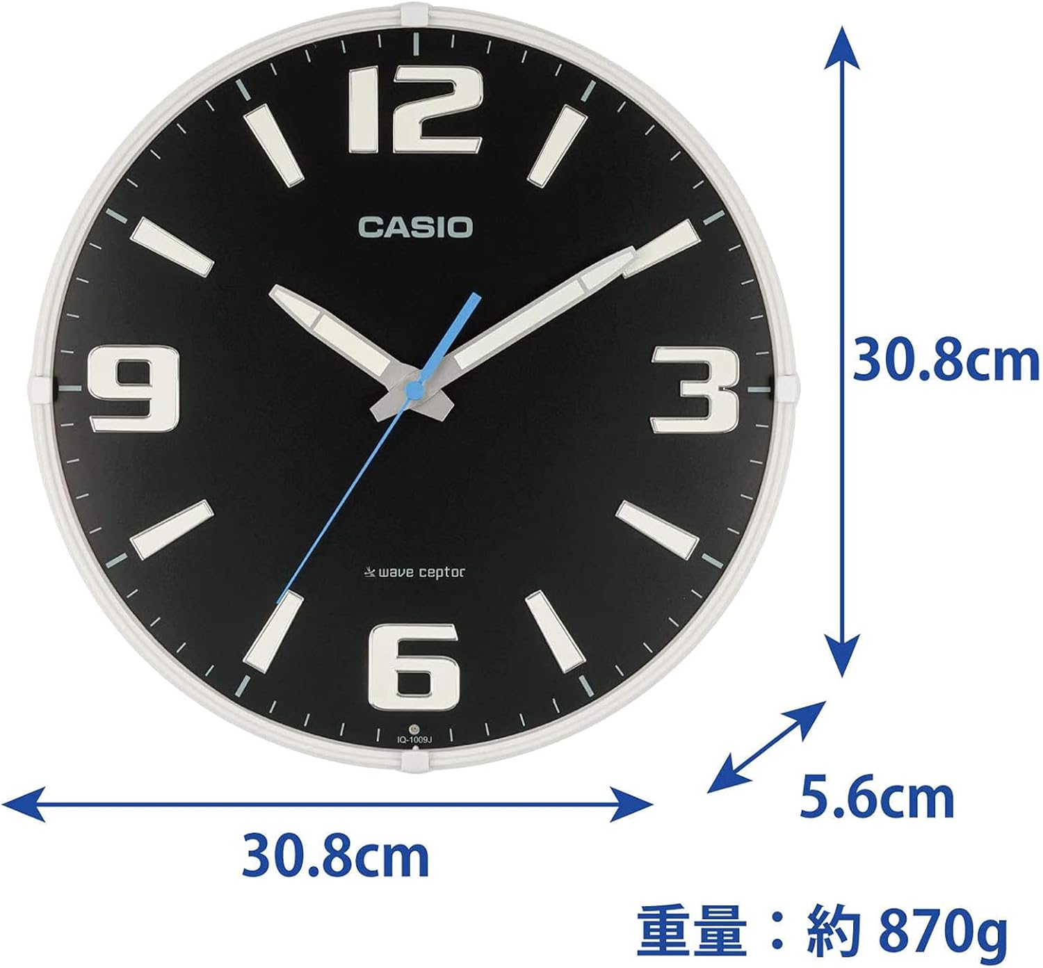 CASIO IQ-1009J-1JF Wall Clock, Radio Clock, Black, Analog, Night Second Hand Stop Function