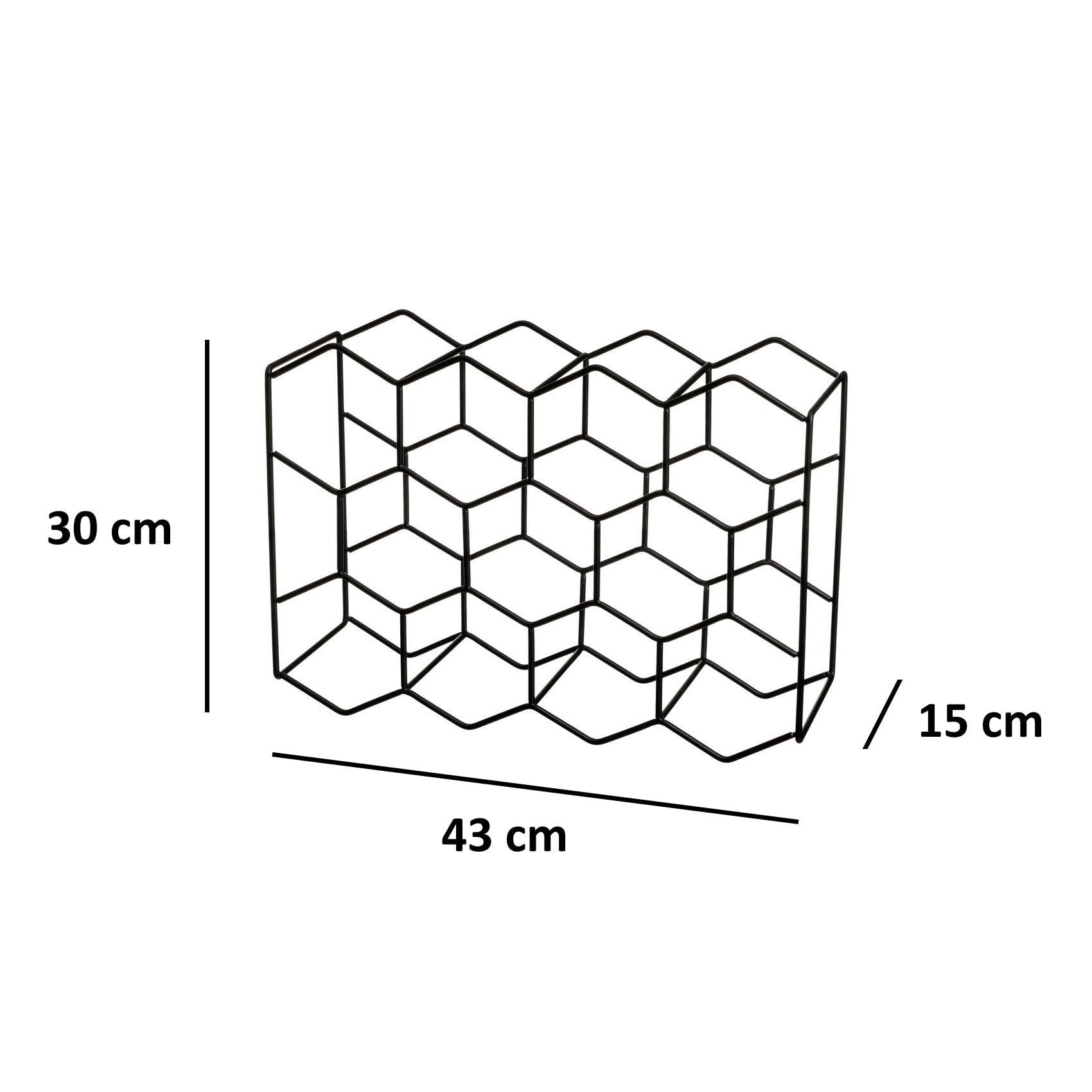 Botellero de vino para 14 botellas metal negro 43x30 cm hexagonal panal