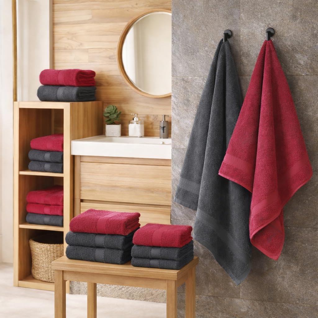 Betz Set di 6 asciugamani di PALERMO 100% cotone 2 asciugamani da doccia 4 asciugamani Colore antracite - rosso cranberry