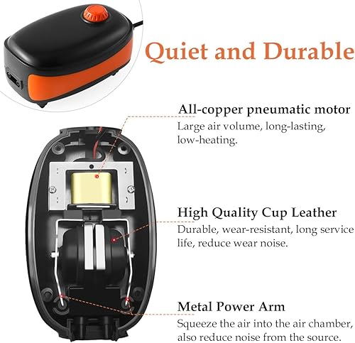 Miniatura 4 de FEDOUR 4W5W8W Aquarium Corded Electric Air Pump, 96GPH160GPH256GPH Dual Outlets 4 Outlets Oxygen Pump, Ultra Quiet Aquarium Bubbler for up to 300