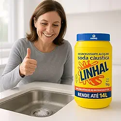 Soda Cáustica Linhal 66–69% 1kg Desentupidor Concentrado para Fossa, Caixa de Gordura e Limpeza Pesada