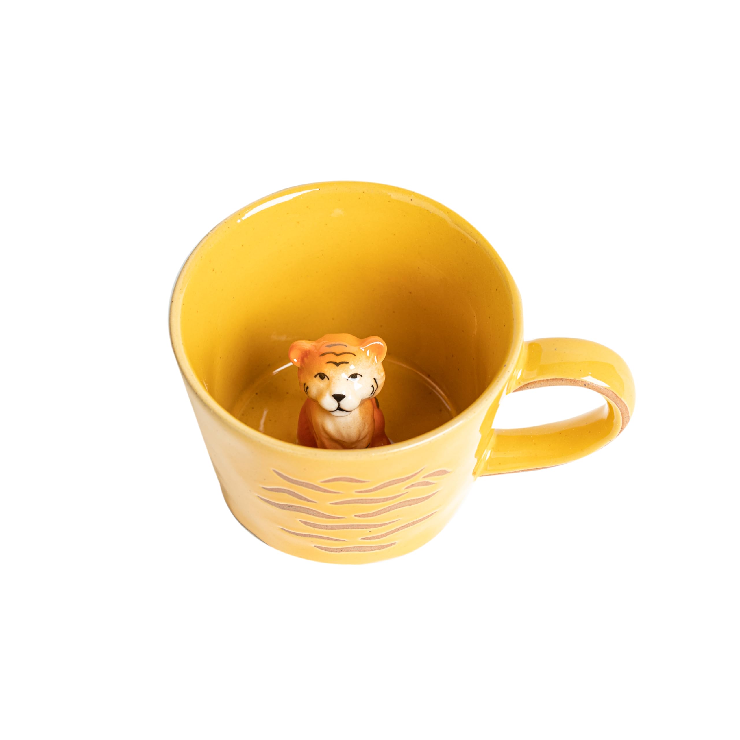 DIHOclub Tiger Cup Ceramic 3D Wild Animal Inside Mug,Cute Cartoon Handmade Figurine Mugs,Holiday and Birthday Gift for Coffee Milk Tea Lovers,12 OZ(Brown Tiger)