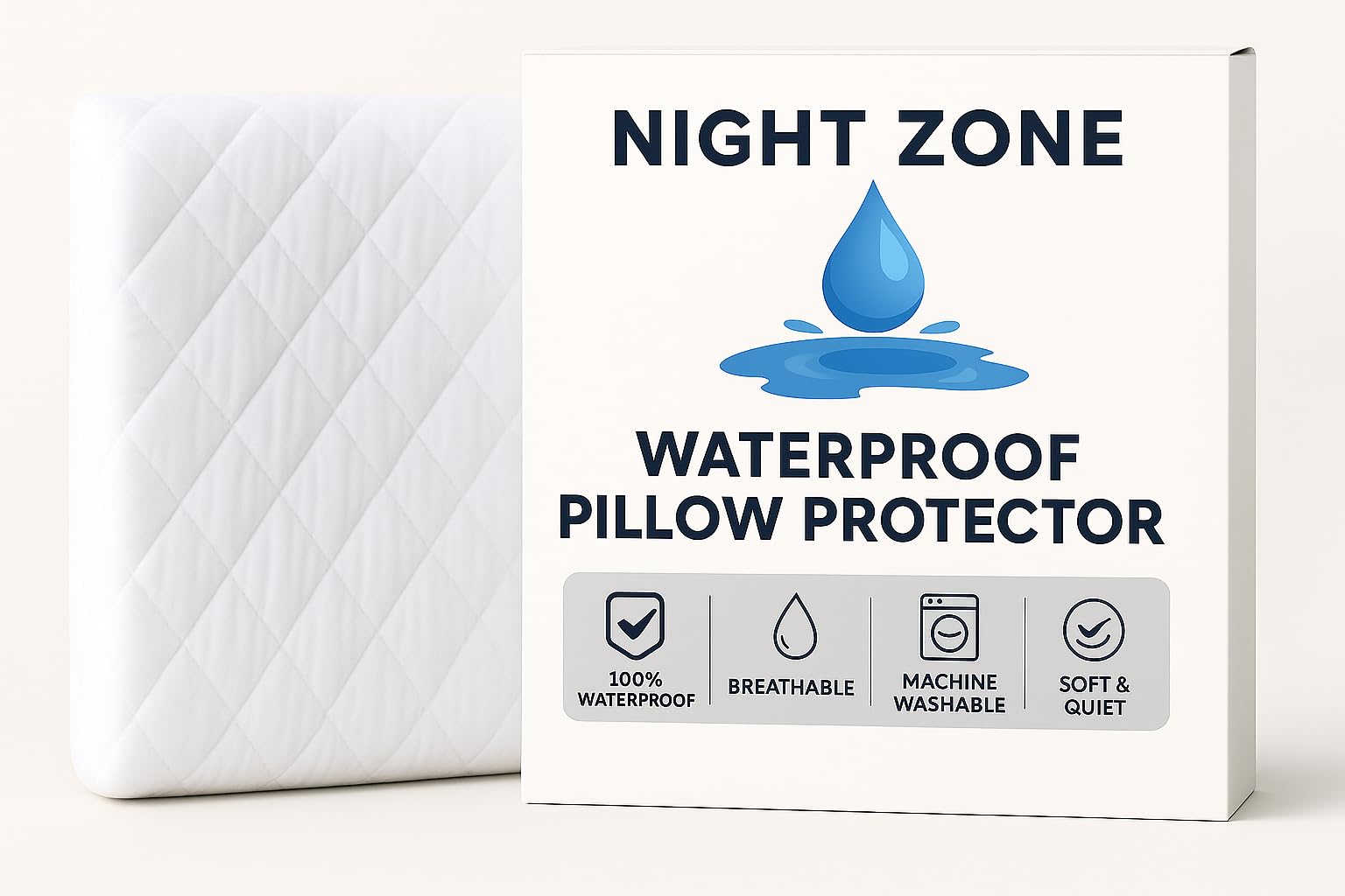 Night Zone Mattress Protector Waterproof Quilted Mattress Protectors Super Soft Cosy Anti Allergy Fitted Mattress Protectors (Pair Pillow Protectors)