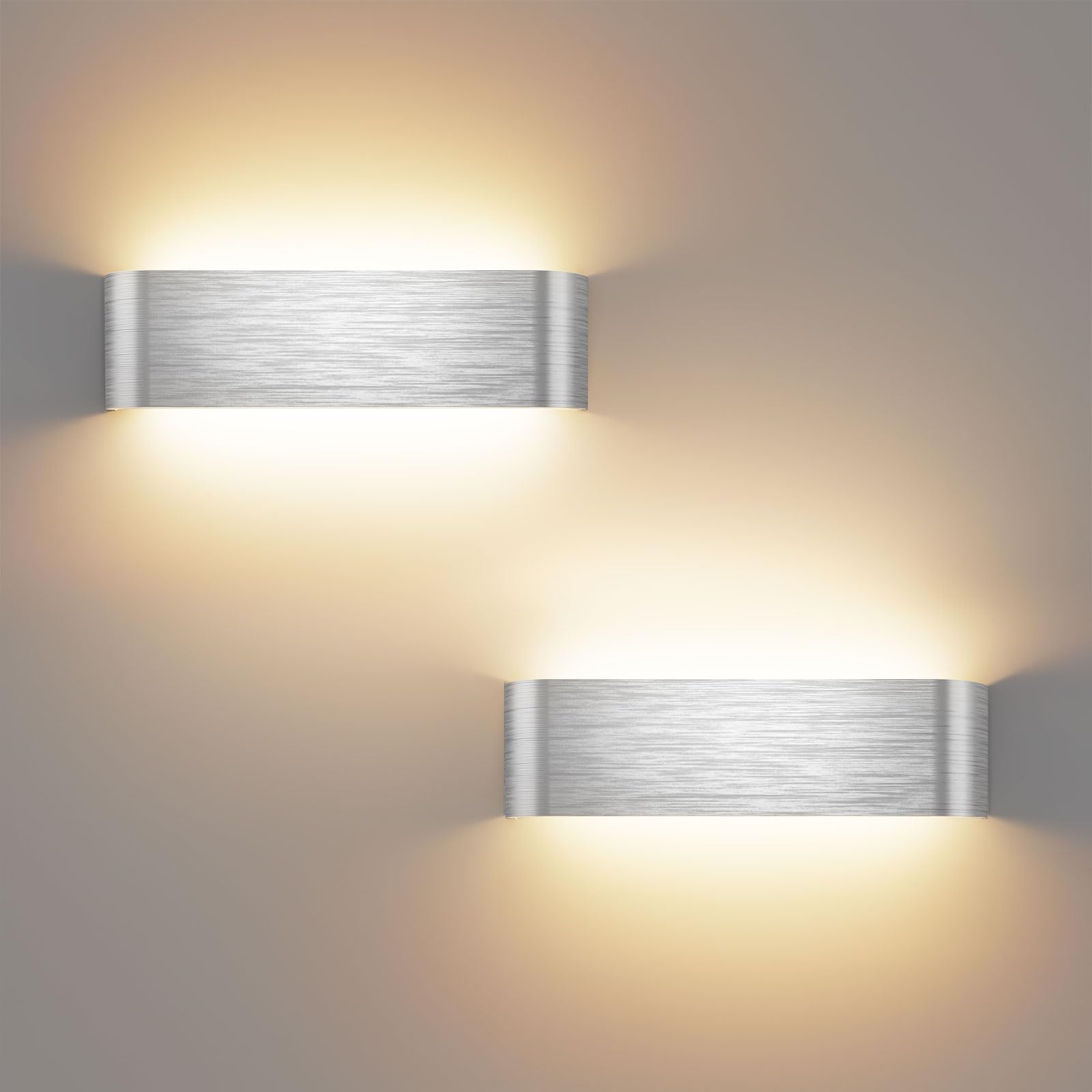 OOWOLF Indoor Led Wall Lights - 2 Pack 3000K/4500K/6000K Adjustable Color Temperature Wall Lights for Bedroom Living Room Kitchen Dining Room (Silvery-12 Inch, 2 Pack)