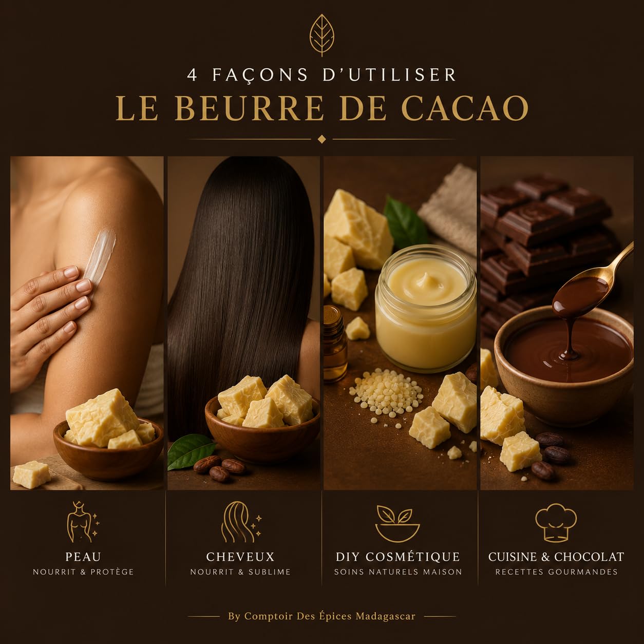 Beurre de Cacao Naturel, Ingrédient Cosmétique et Alimentaire, Hydratant Intense